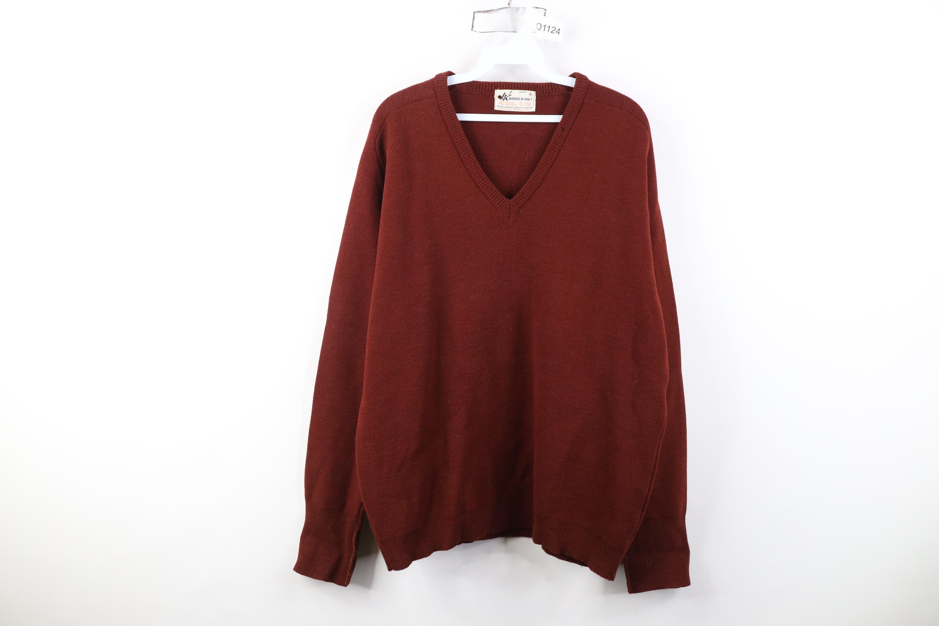 Vintage Vintage 70s Streetwear Blank Wool Blend Knit V-Neck Sweater Size US XL / EU 56 / 4 - 1 Thumbnail