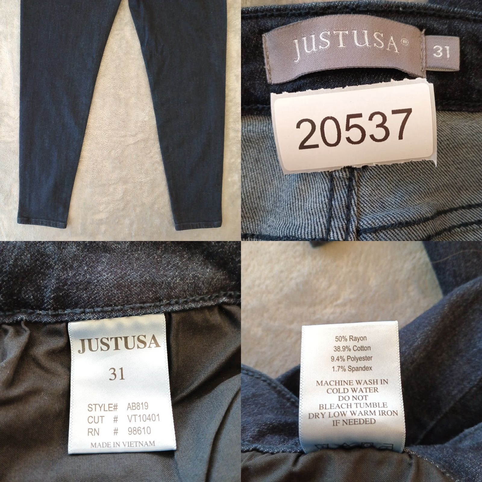 Vintage Just USA Jeans Skinny Womens Size 31 Blue Dark Wash Mid Rise 31x26.5 Stretch Denim 5-Pocket Womens Jeans Size 24" / US 00 / IT 34 - 8 Thumbnail