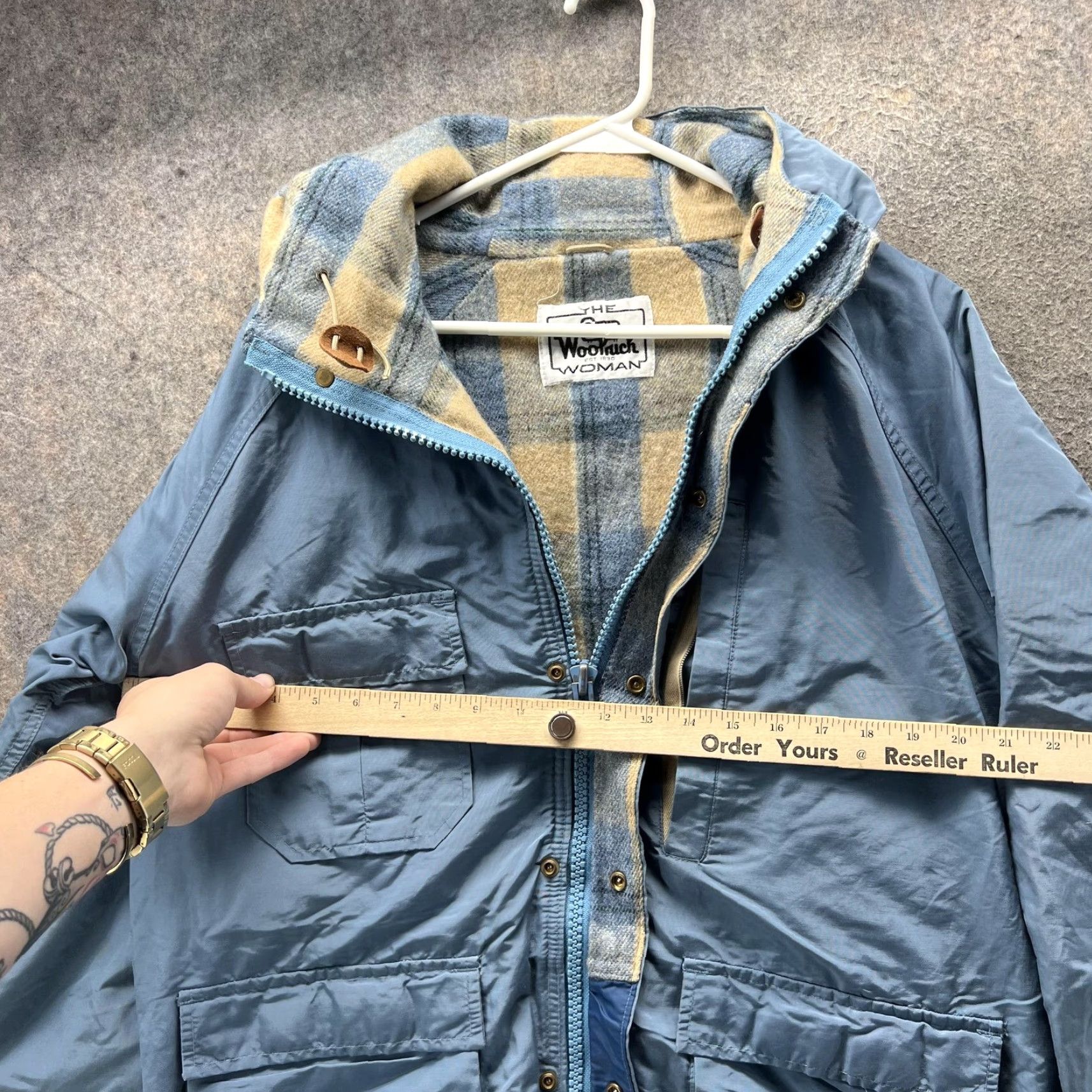 Vintage VINTAGE Woolrich Jacket Womens Large Blue Plaid Hooded Parka 90s White Space NOT Applicable Size L / US 10 / IT 46 - 4 Thumbnail