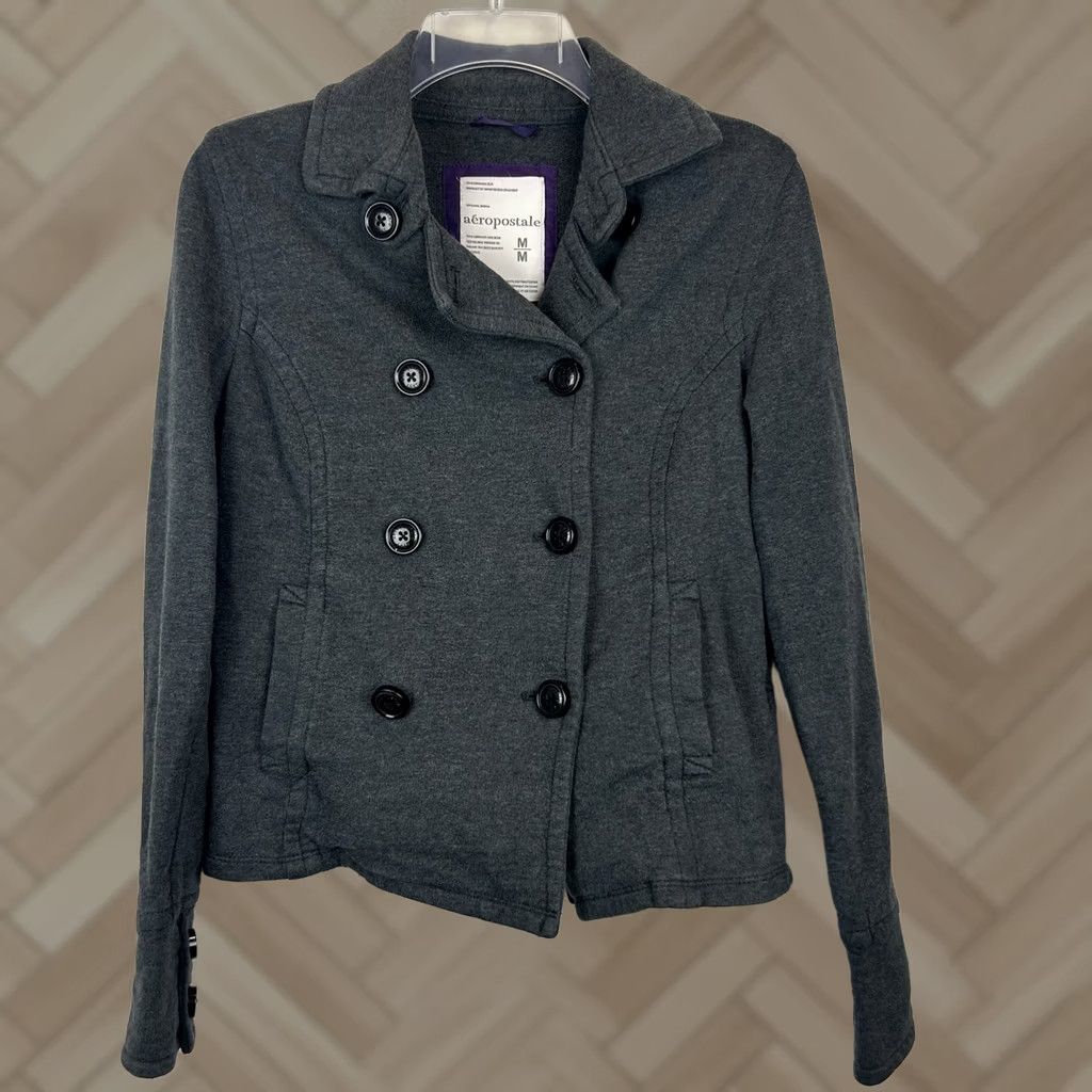 Vintage Aéropostale Peacoat Jacket Womens M Gray Wool Solid Button Casual Short Coat/Jacket Size M / US 6-8 / IT 42-44 - 1 Thumbnail