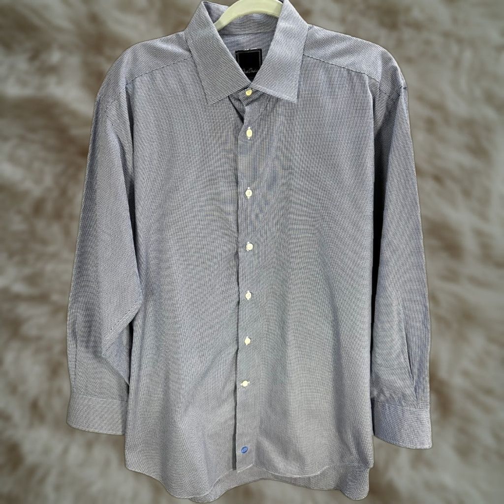 David Donahue David Donahue Dress Shirt Long Sleeve Button Up Cotton Blue Houndstooth 17 Mens Size 46R - 1 Thumbnail