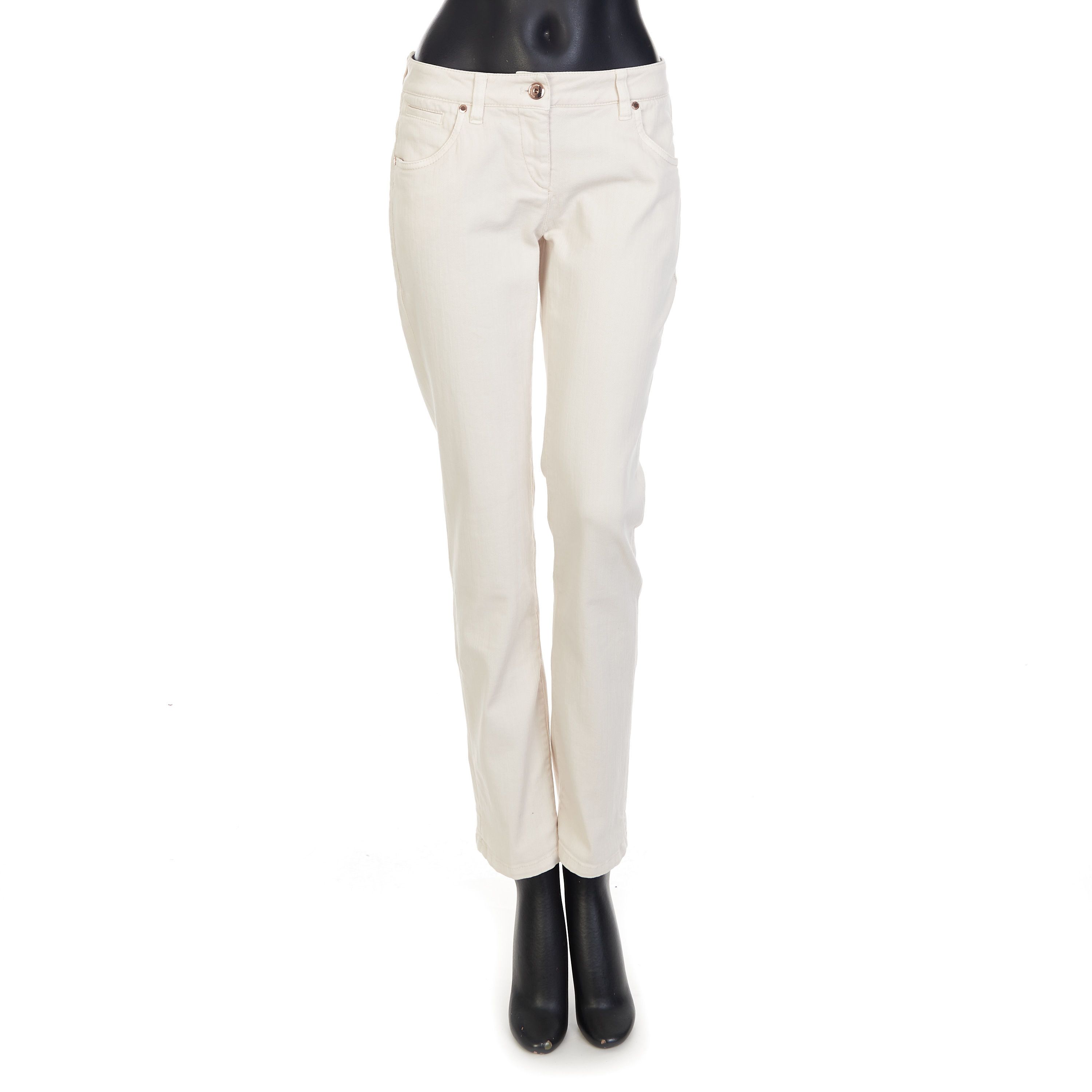 White Stretch Dyed Denim Five-Pocket Trousers