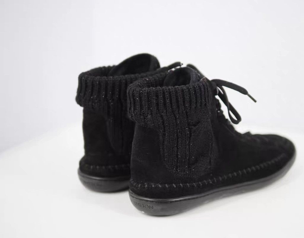 Louis Vuitton LV Black Knit & Suede High-Top Sneakers J16 Size US 6 / IT 36 - 2 Thumbnail