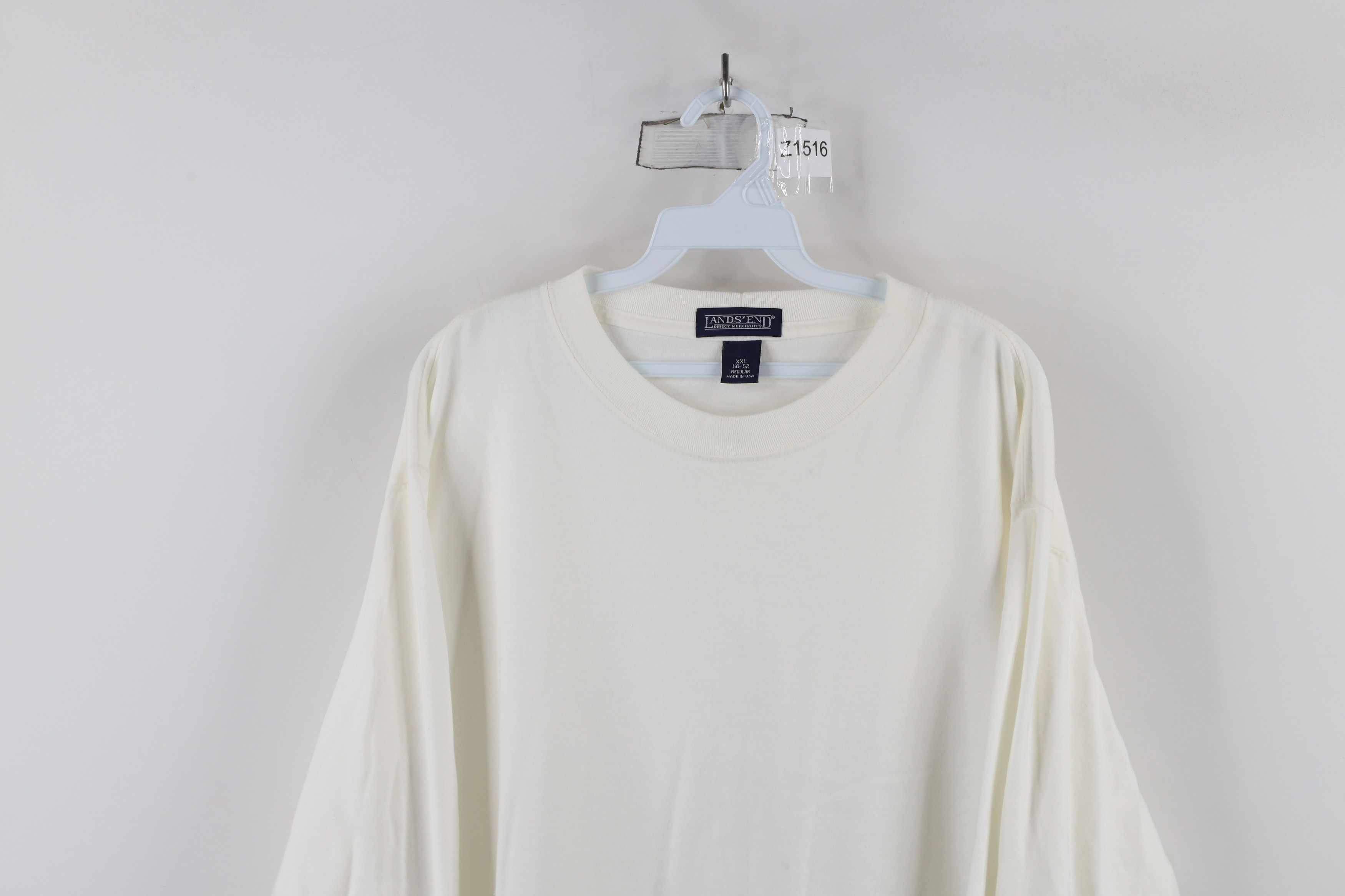 Lands' End × Vintage Vintage 90s Lands End Cotton Long Sleeve T-Shirt White USA Size US XXL / EU 58 / 5 - 2 Thumbnail