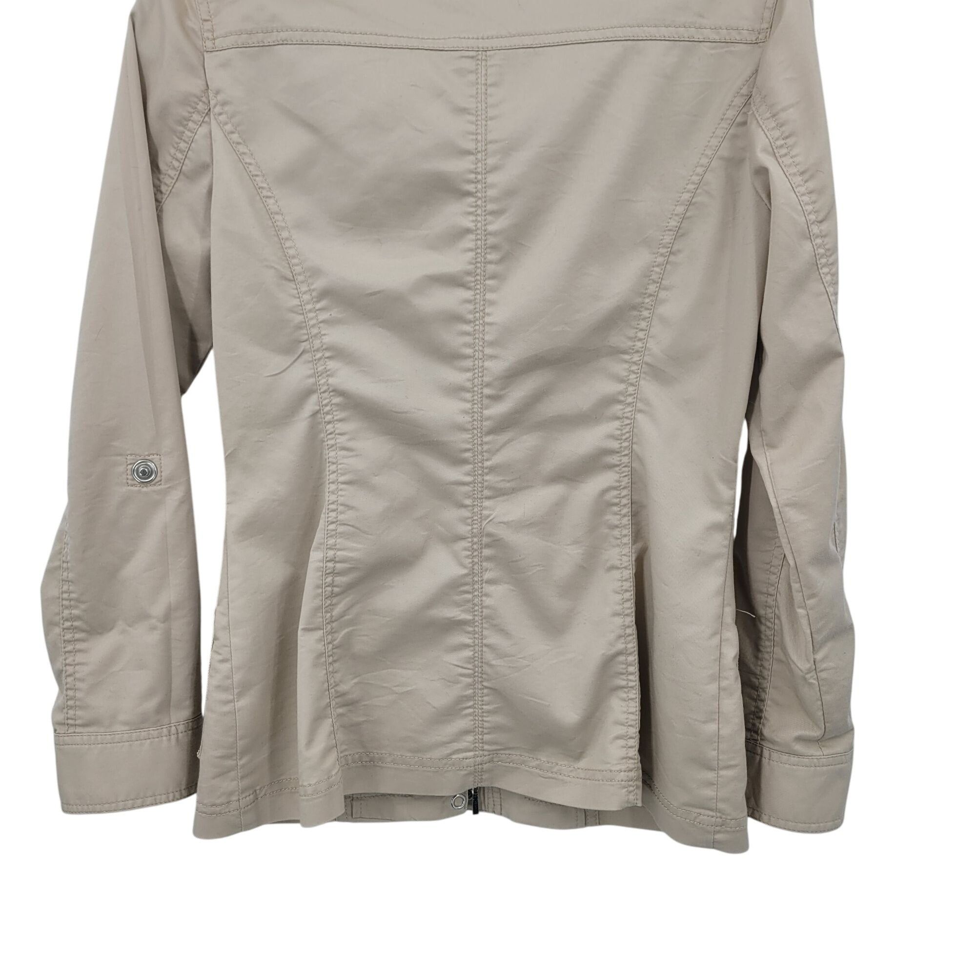 White House Black Market WHBM Womens Cream Lightweight Jacket 2 Ruched Cotton Zip Ne Size S / US 4 / IT 40 - 4 Thumbnail