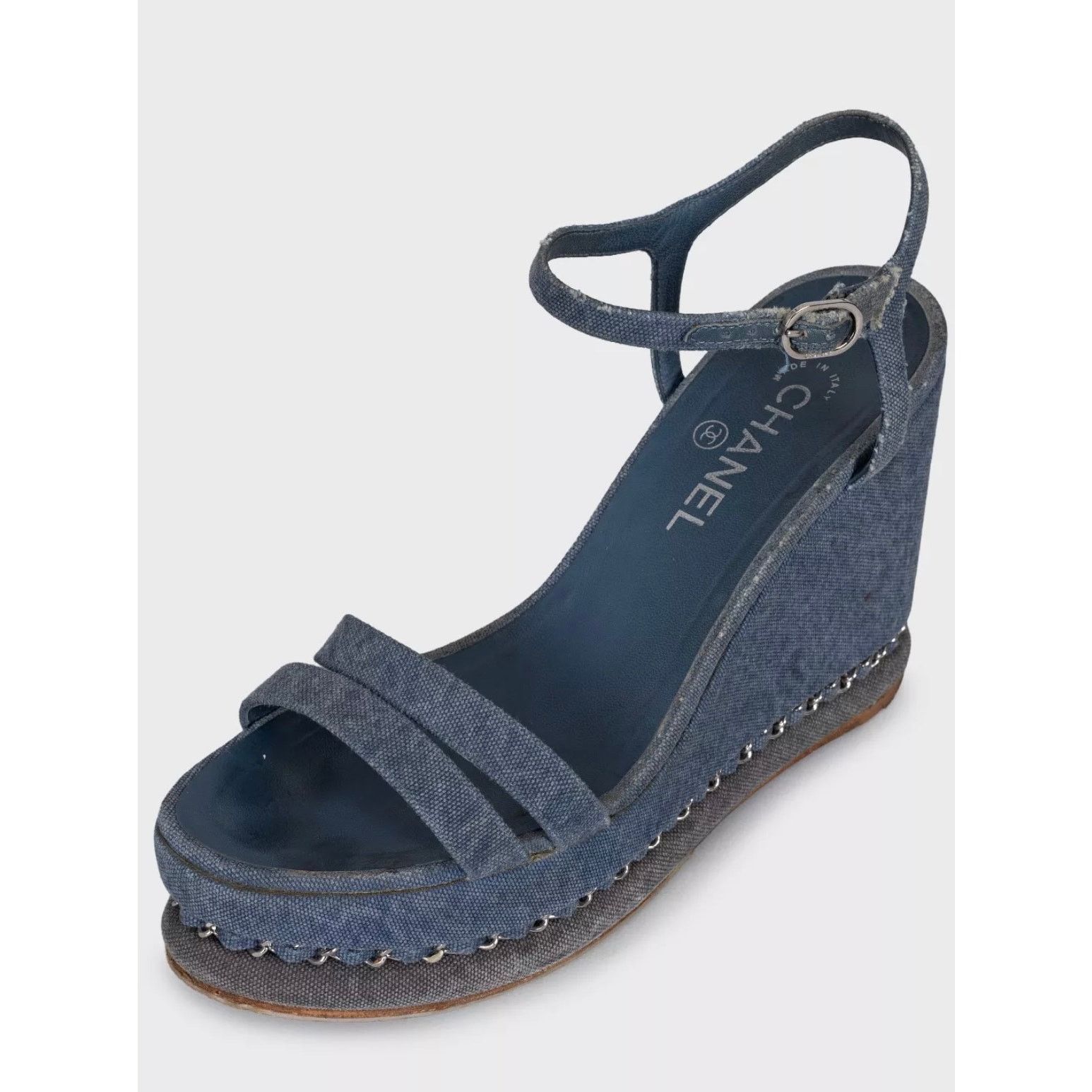 Chanel Chanel Blue Denim Wedge Sandals, Size 39.5 Size US 8.5 / IT 38.5 - 3 Thumbnail