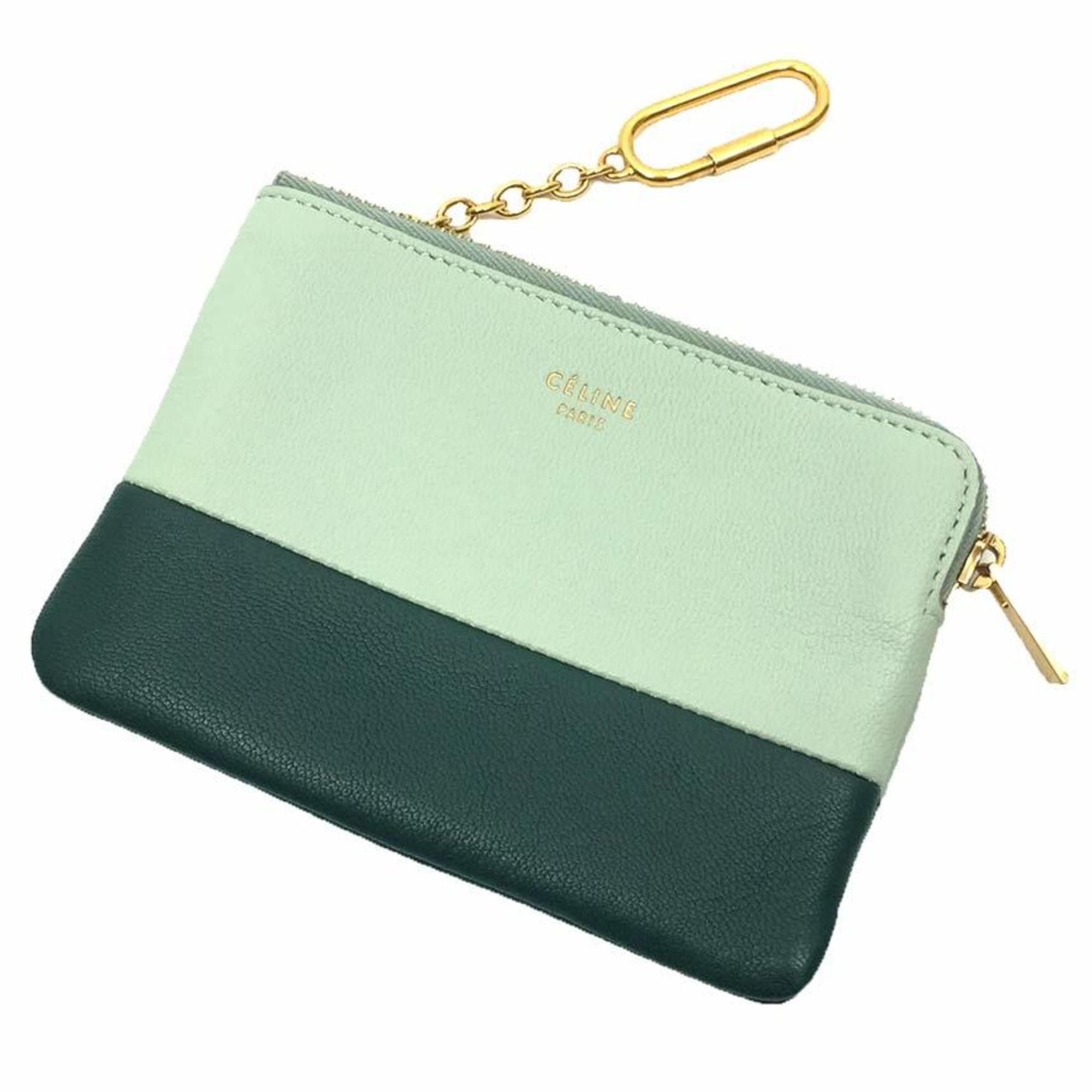 image of Celine Bicolor Coin Case Wallet Green Aq9401, Women's