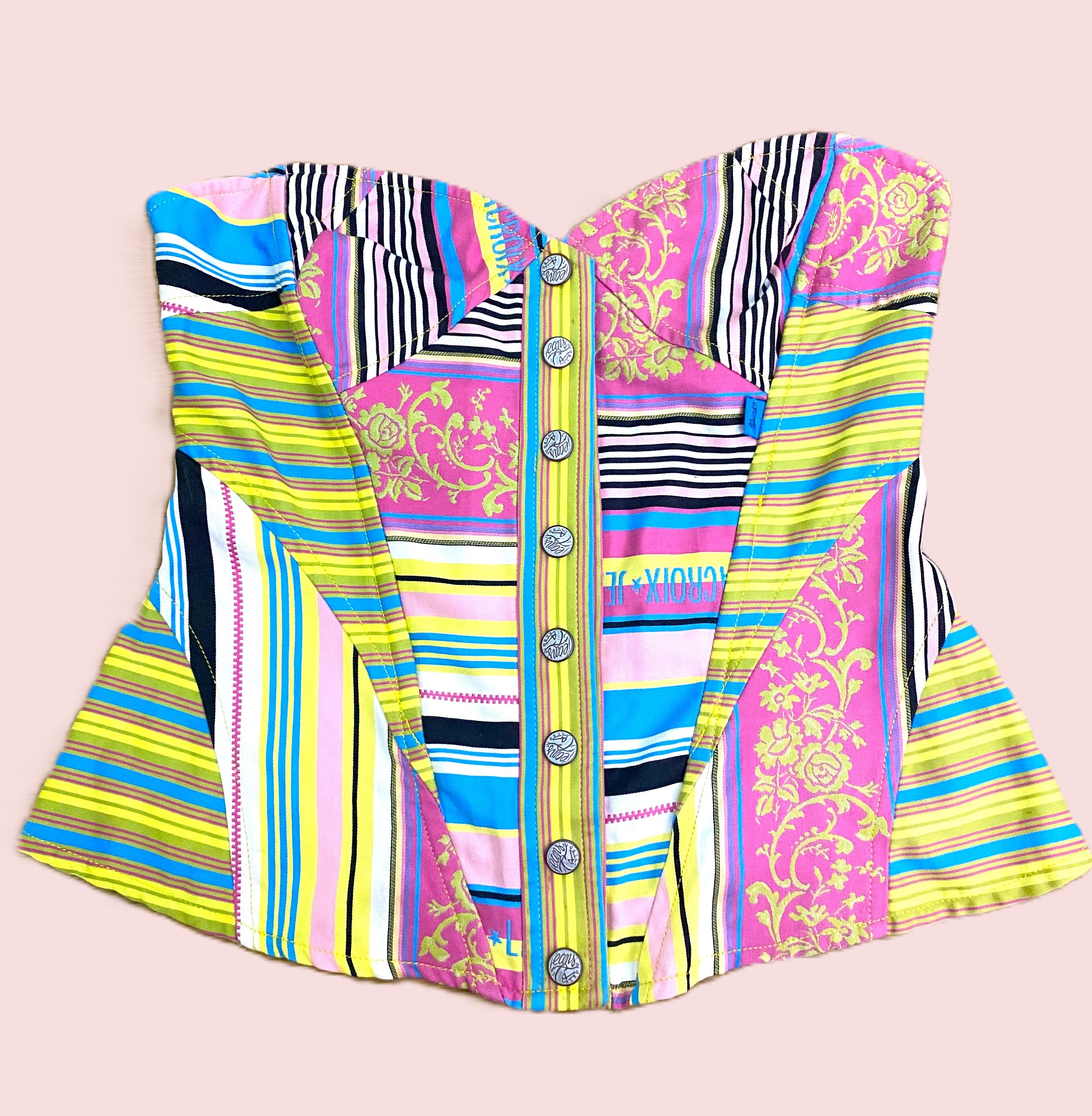 Christian Lacroix Christian Lacroix Patchwork Striped Top Corset Bustier Size L / US 10 / IT 46 - 1 Thumbnail
