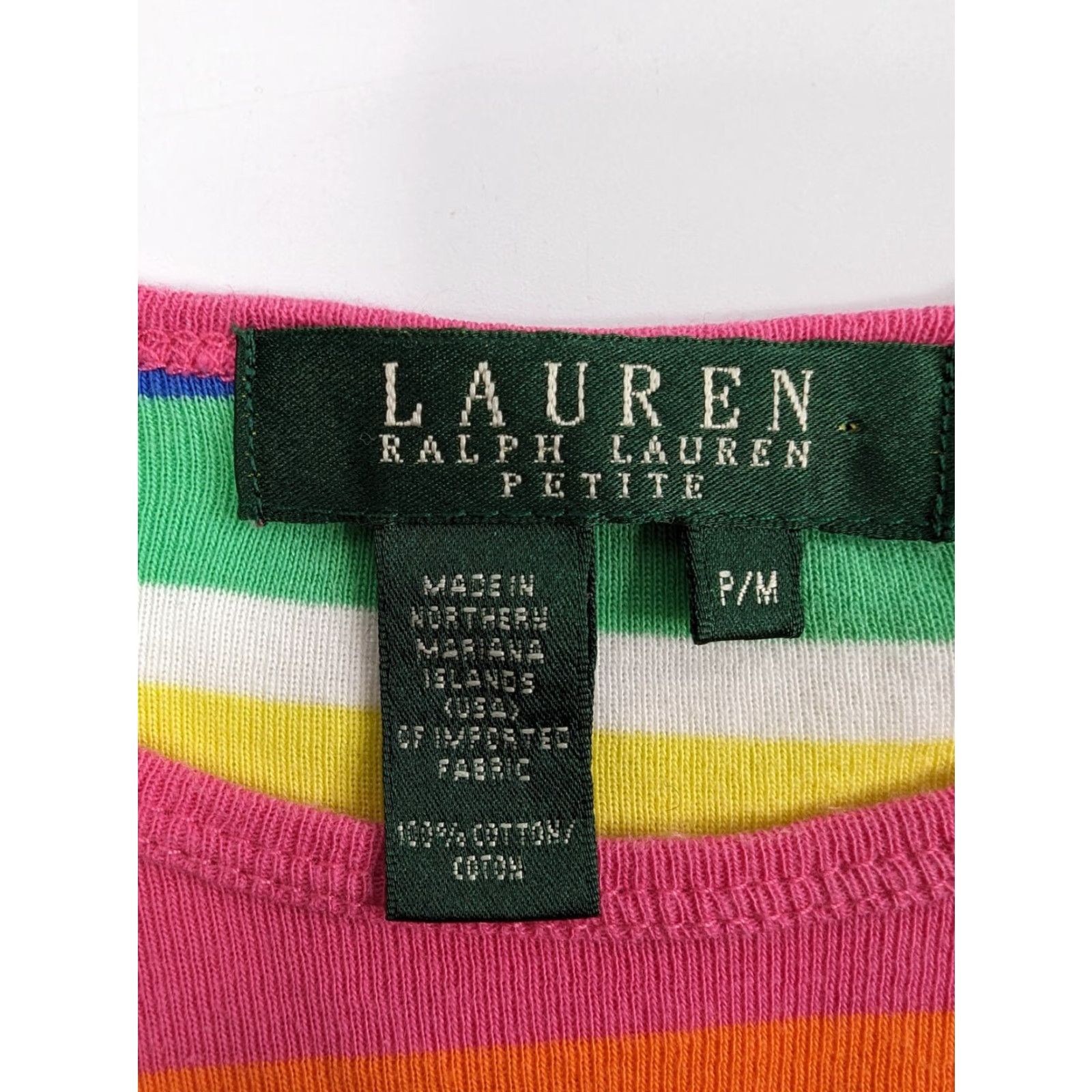 Ralph Lauren Lauren Ralph Lauren Womens M Petite Striped Short Sleeve Crewneck Tee Shirt Color Multicolor Cotton T-Shirt Women Petite Size M / US 6-8 / IT 42-44 - 7 Thumbnail