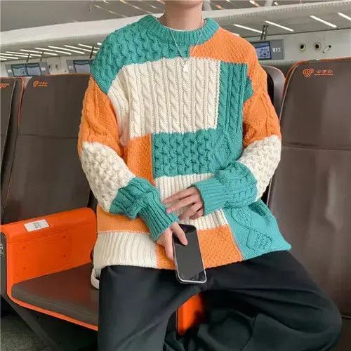 Aran Isles Knitwear × Homemade Orange Patchwork Sweater Size US L / EU 52-54 / 3 - 4 Thumbnail