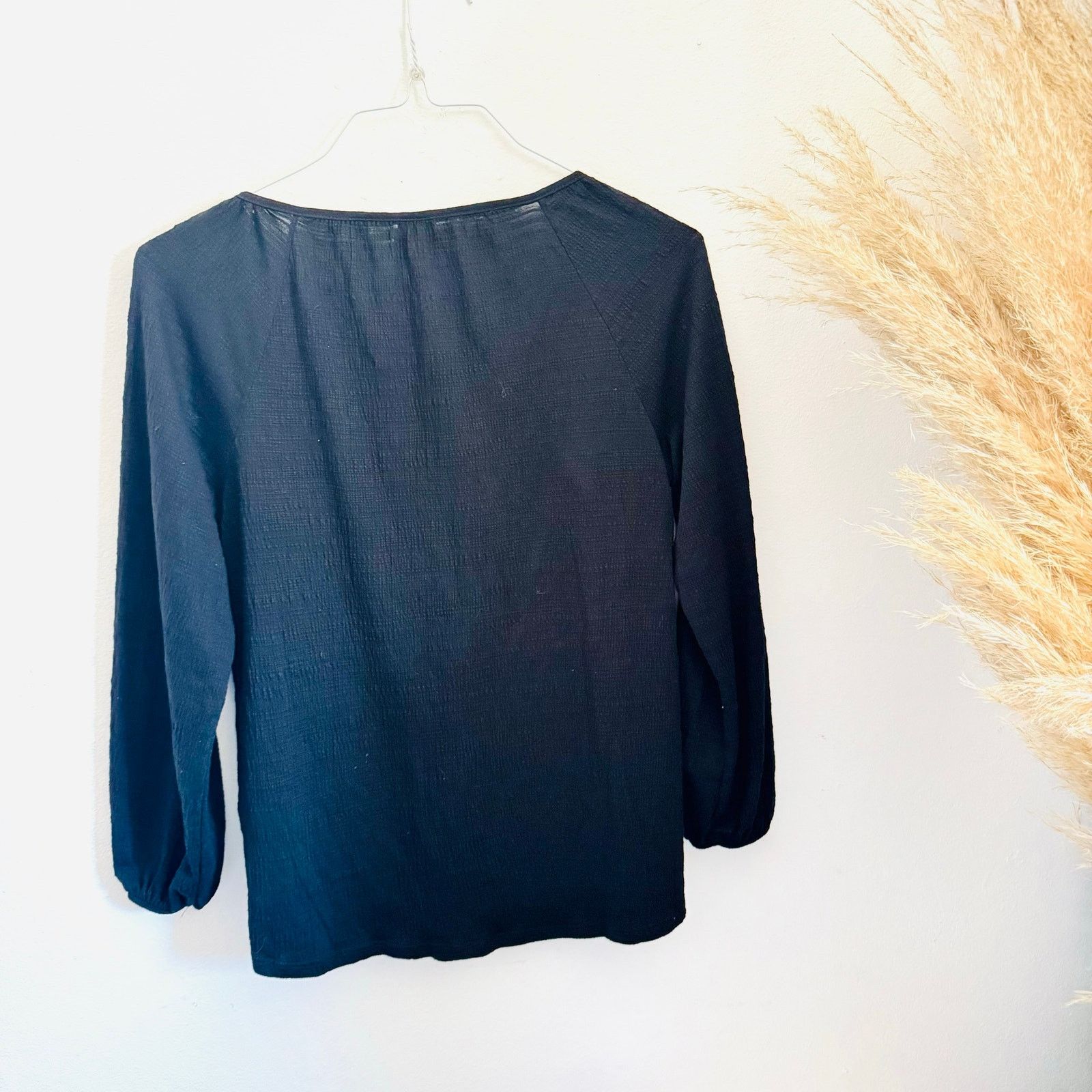Vintage VINTAGE Black Lace Tassel Tie Blouse Top Boho Peasant Shirt Size S / US 4 / IT 40 - 5 Thumbnail
