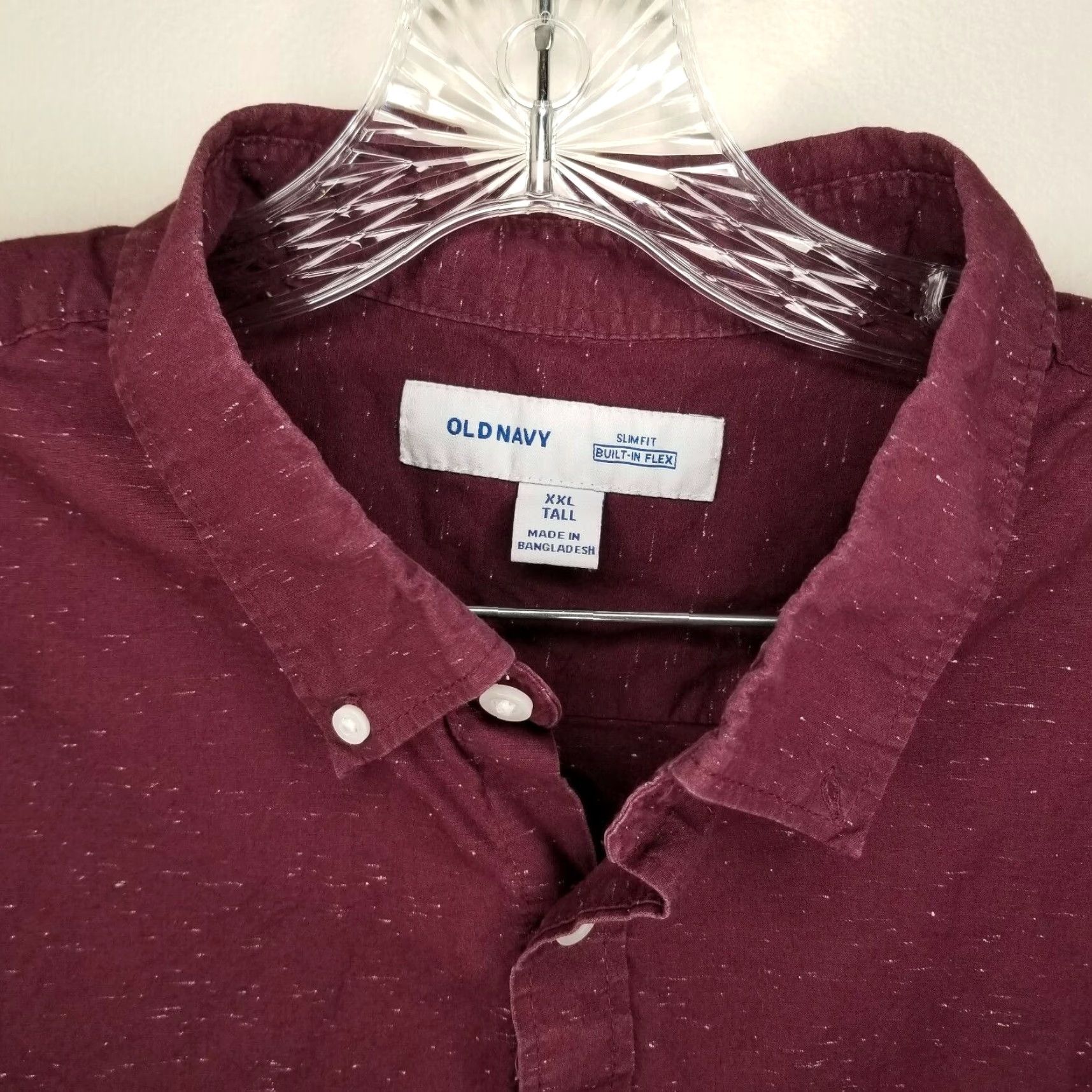Old Navy Old Navy Mens Maroon Short Sleeve Slim Fit Button Up Size 2XLT Shirt Size US 39 - 3 Thumbnail