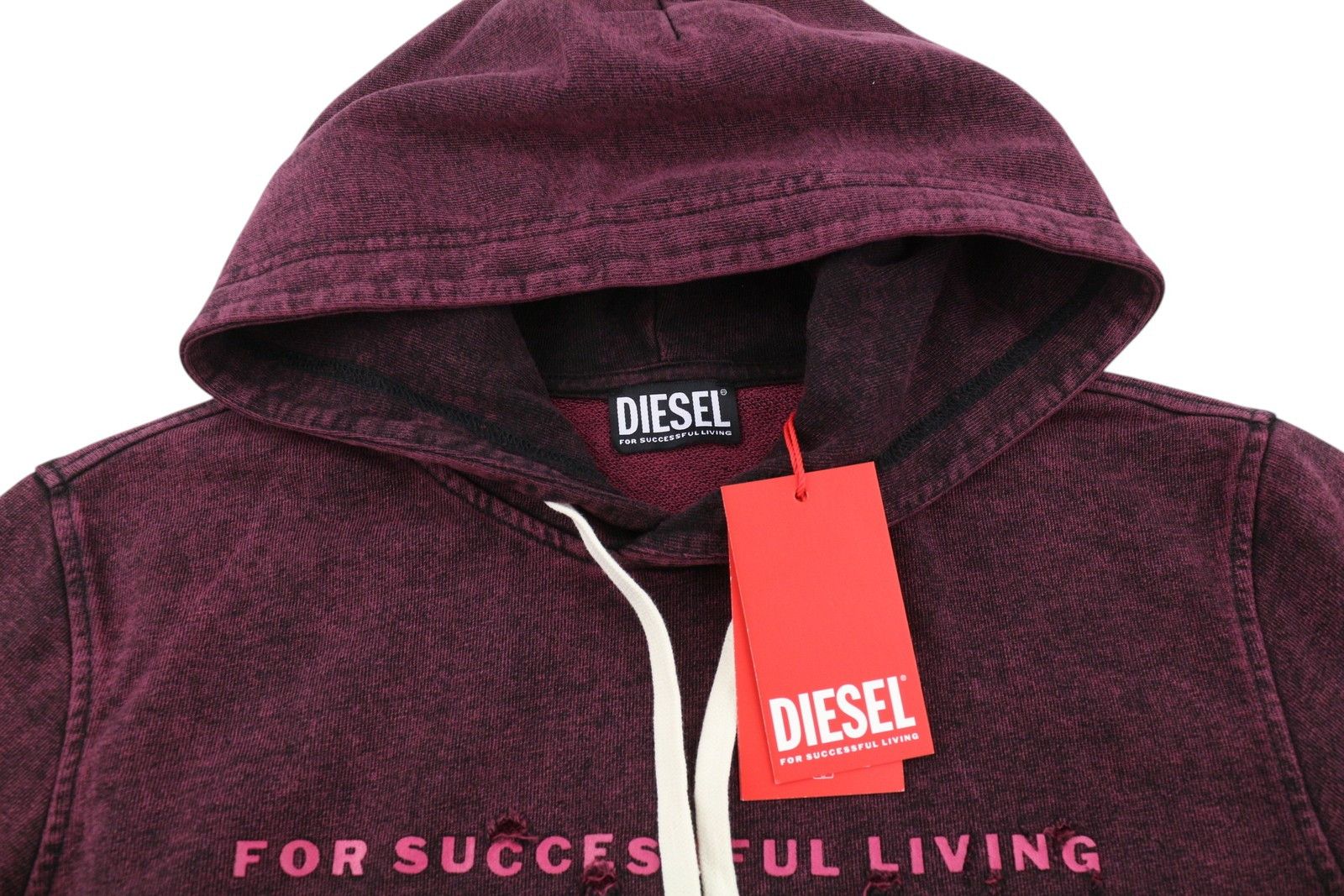 Diesel S-GINN-HOOD-E1 M Burgundy Distress Hoodie 41048 Size US M / EU 48-50 / 2 - 4 Thumbnail
