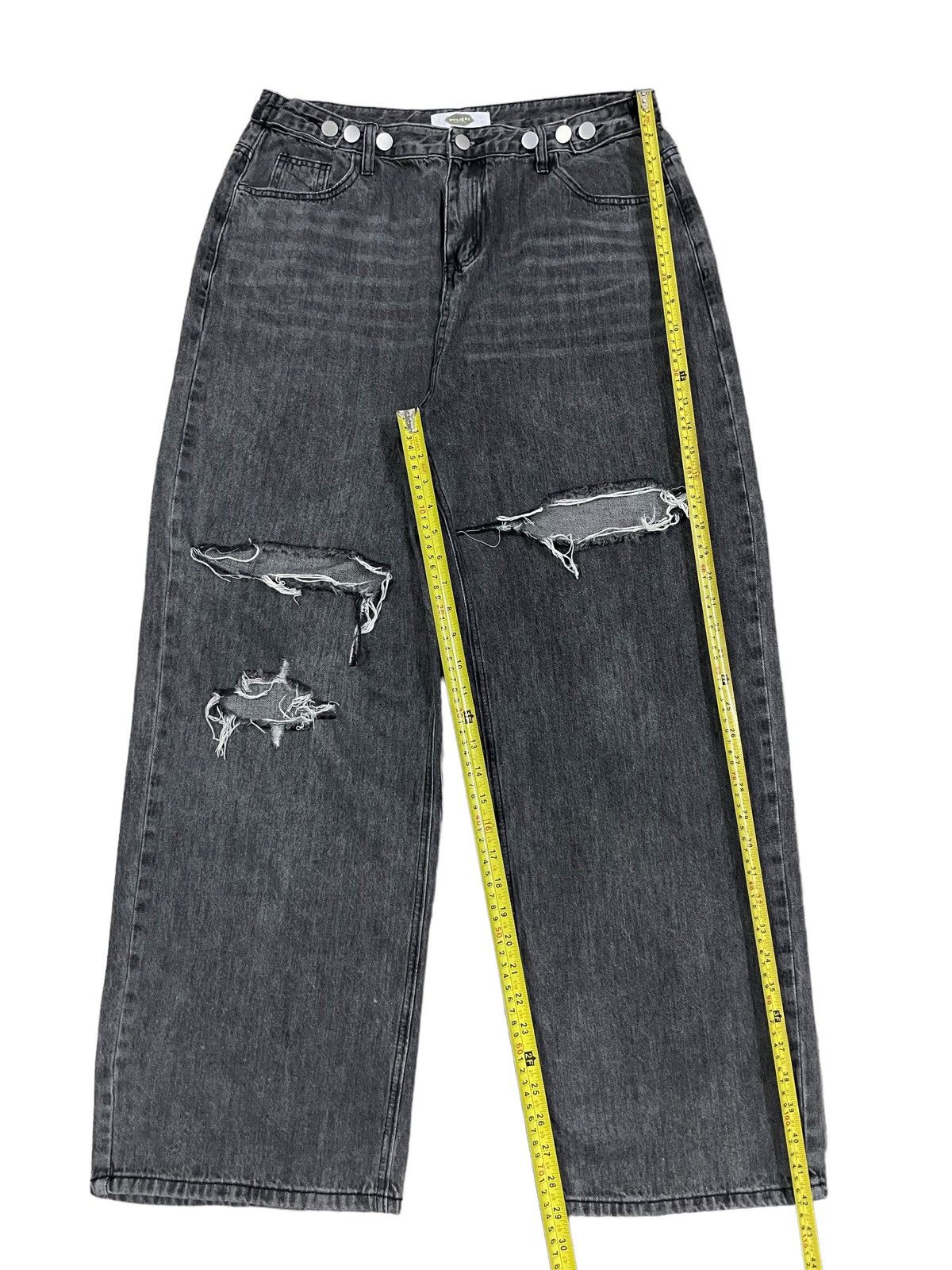 14th Addiction Japanese Brand Grey Wash Distressed Adjustable Baggy Jeans Size US 33 - 15 Thumbnail