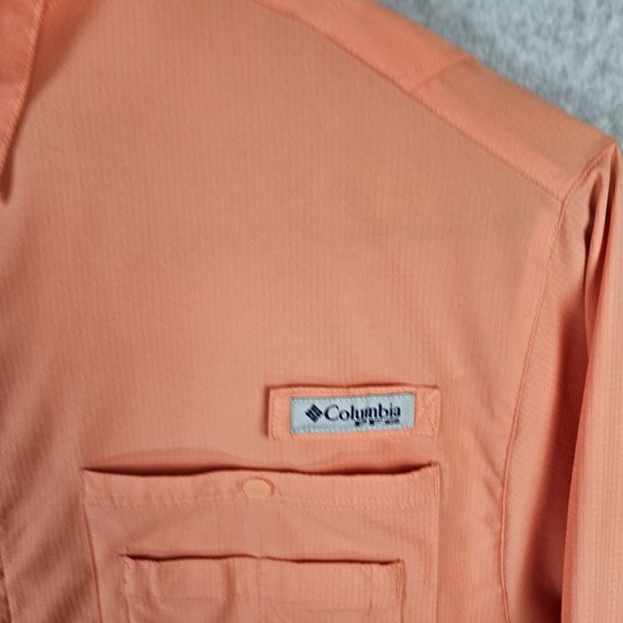 Vintage Columbia PFG Vented Fishing Shirt Mens Large Roll Tab Sleeve Orange  Omni Shade L