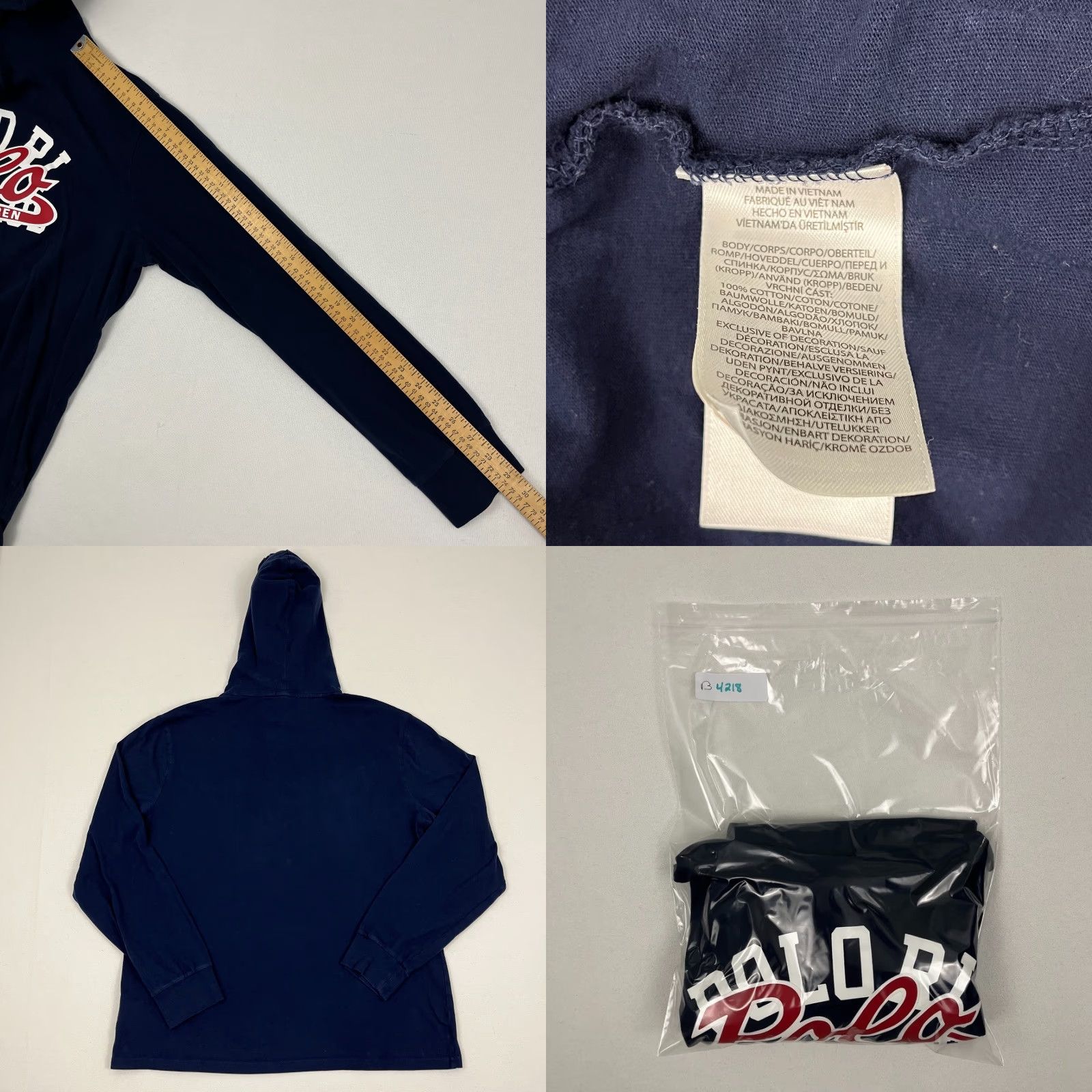 Polo Ralph Lauren Polo Ralph Lauren Hoodie Adult Large Navy Blue Lightweight Pullover Graphic Prep Mens Size US L / EU 52-54 / 3 - 8 Thumbnail