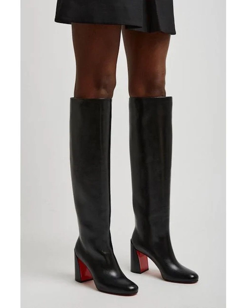 Janitta 85 Black Leather Knee High Block Heel Boot 38.5