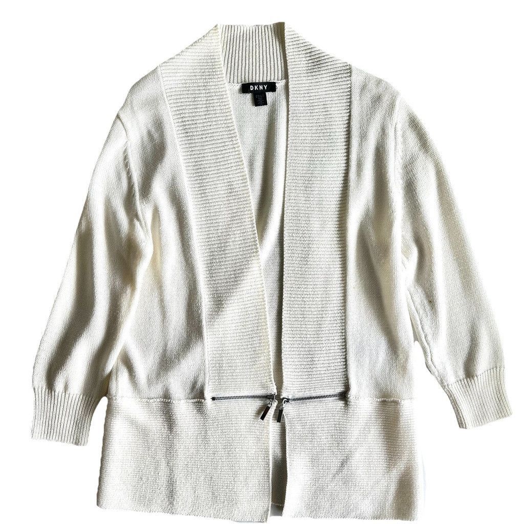 DKNY DKNY White Cotton Open Cardigan Size Medium Zipper Detail Size M / US 6-8 / IT 42-44 - 1 Thumbnail