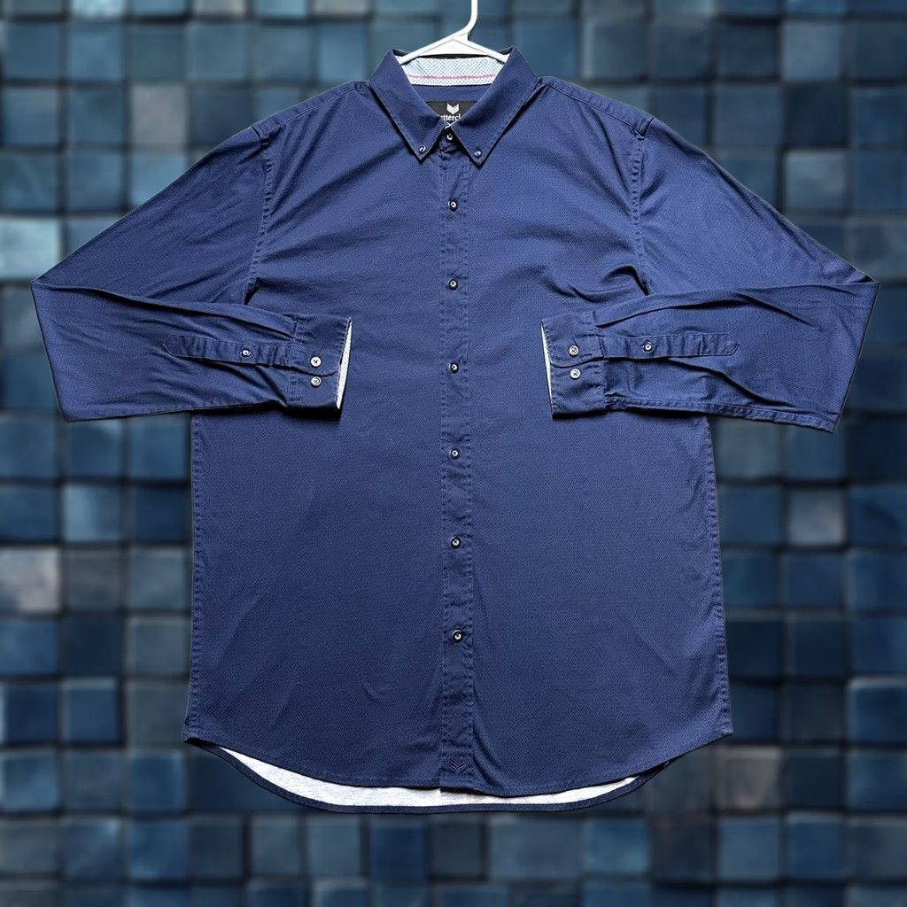 Vintage ButterCloth Shirt Mens XLT Blue Diamond Geometric Long Sleeve Polo Stretch Golf Size US XL / EU 56 / 4 - 1 Thumbnail