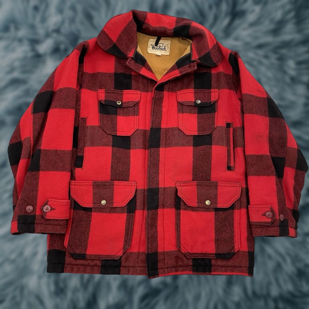 VINTAGE Woolrich Hunting Jacket Adult Medium Wool Plaid Buffalo Coat Mens