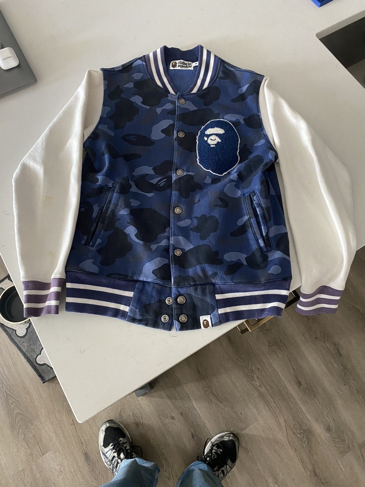 Image of Bape Color Camo Varsity Jacket in Blue, Men's (Size Small)