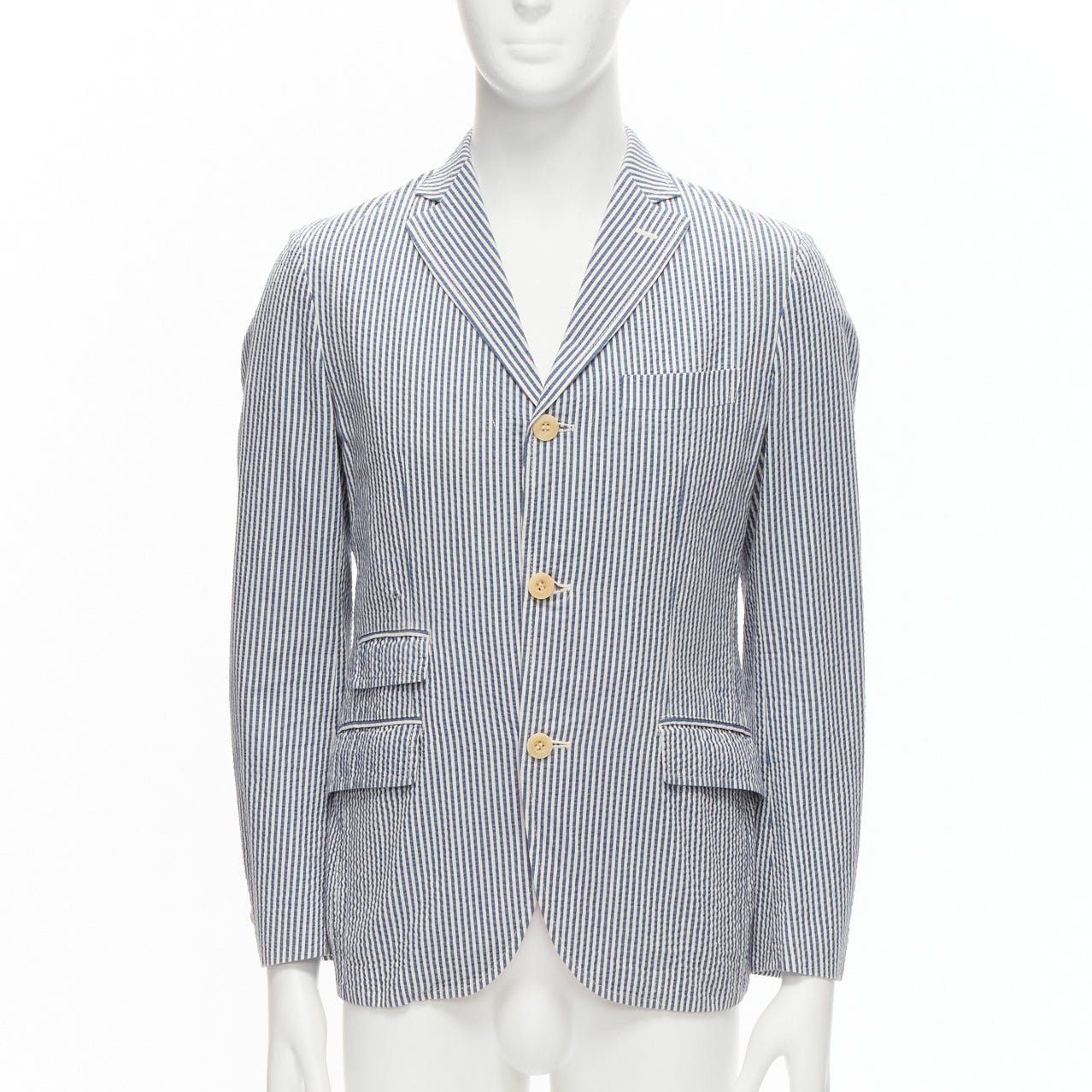 Junya Watanabe JUNYA WATANABE MAN 2013 blue white striped seersucker cotton casual blazer jacket S Size 46R - 1 Thumbnail