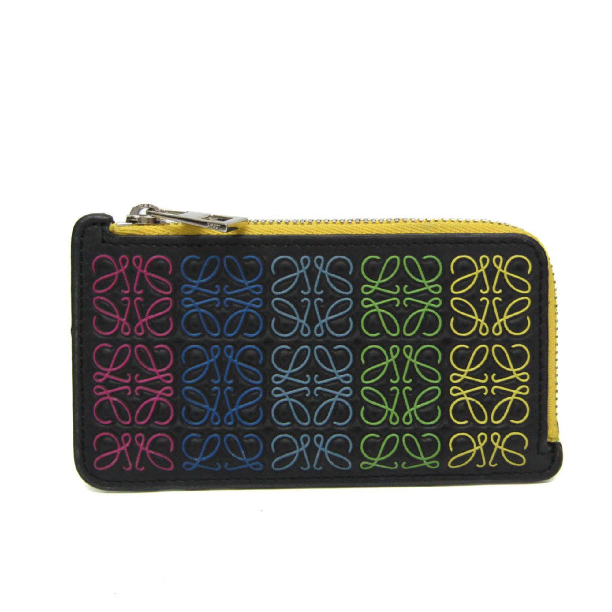 image of Loewe Anagram Card Case 109.11.k07 Women's Leather Coin Purse/coin Case Black,multi-Color