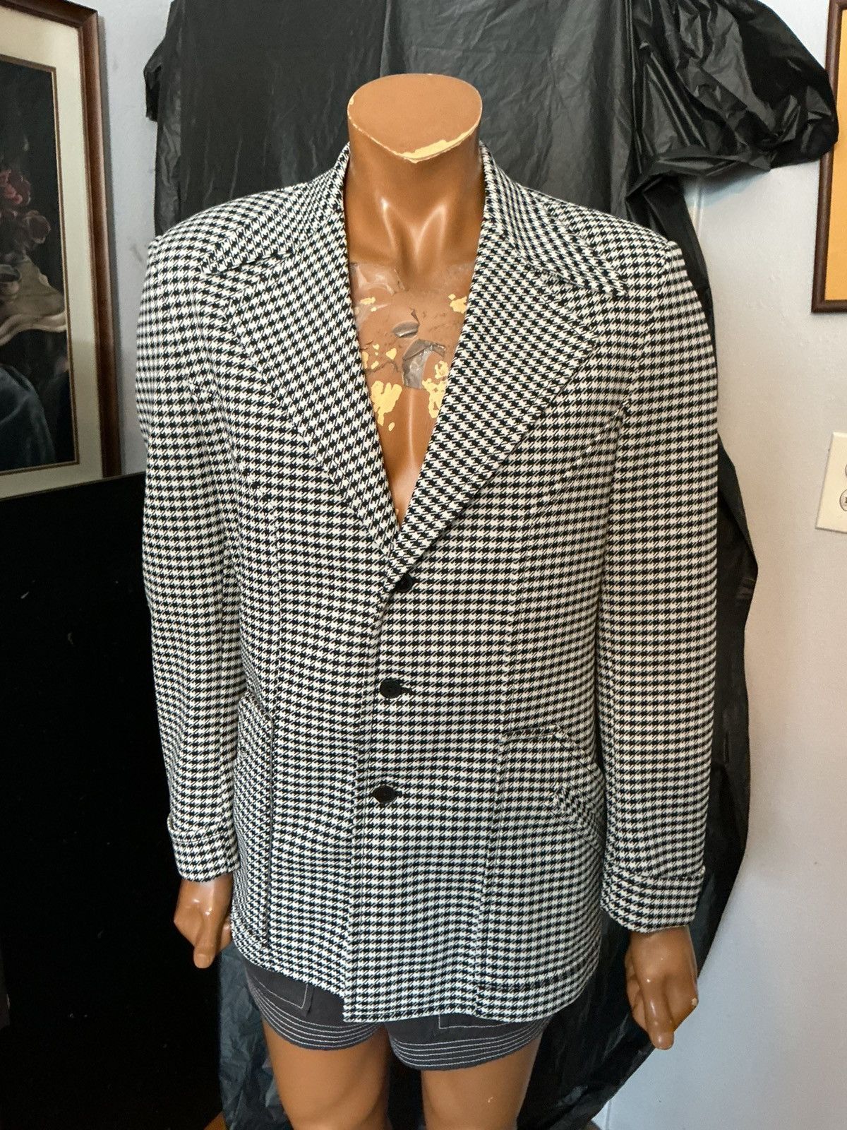 Vintage Vintage 60s Masculini Combo Houndstooth Blazer Jacket Size US S / EU 44-46 / 1 - 13 Thumbnail