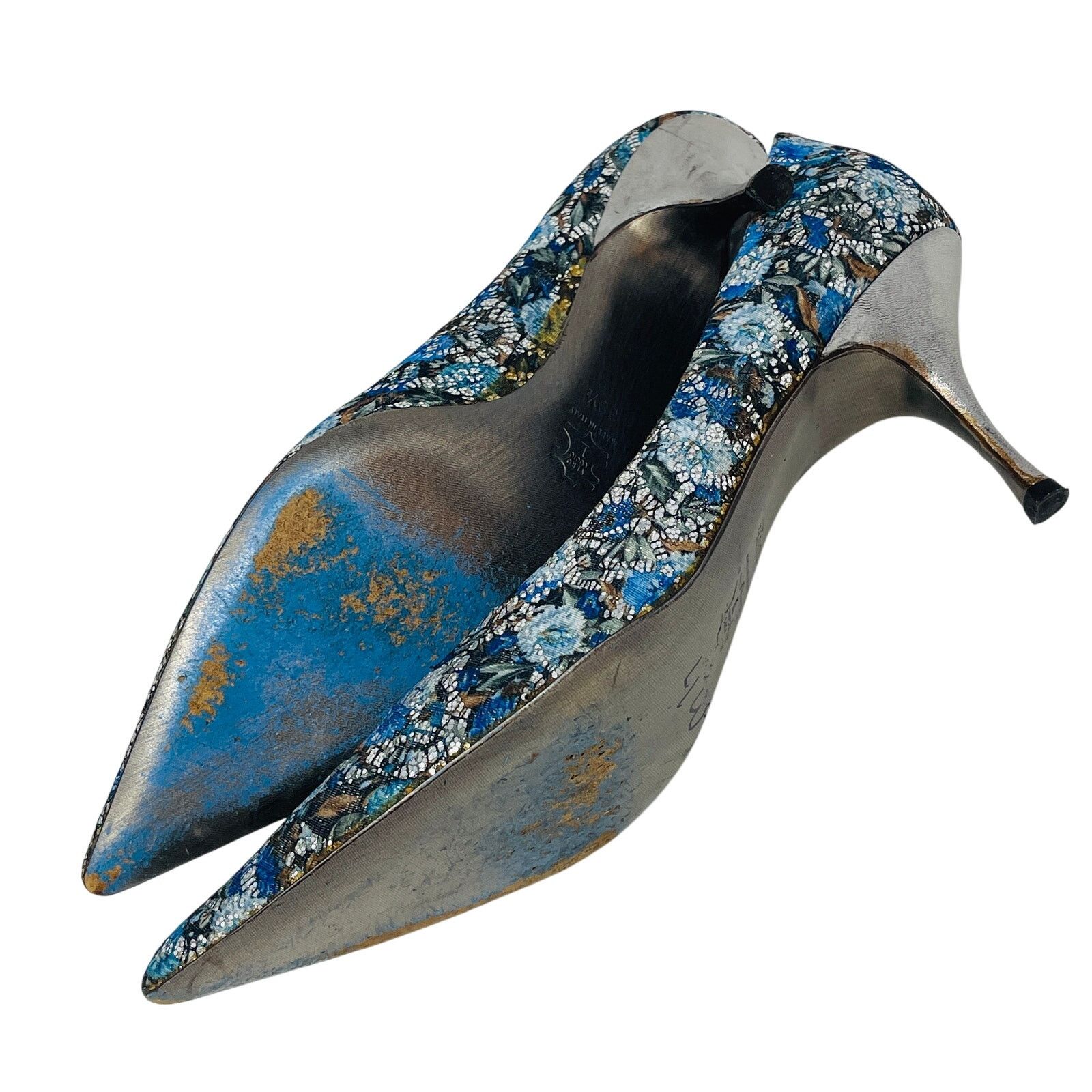 CAZABAT Jean-Michel Cazabat Blue Silver Brocade Heels US 8 EU 38.5 Size US 8 / IT 38 - 9 Thumbnail