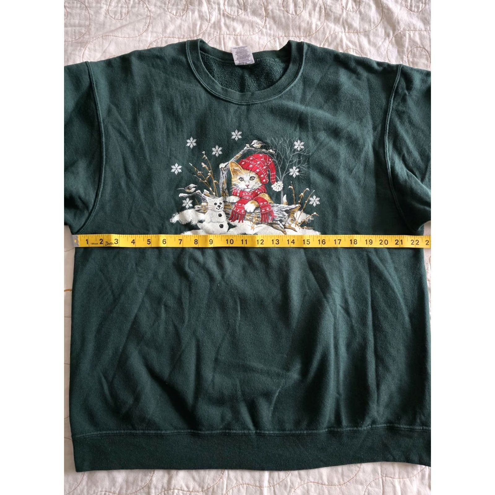 Jerzees VINTAGE Jerzees Snow Cat Sweatshirt Womens Large Green Crew Neck Long Sleeve Easy Care Graphic Print Cottagecore Winter Cat print Pullover - Size L / US 10 / IT 46 - 5 Thumbnail