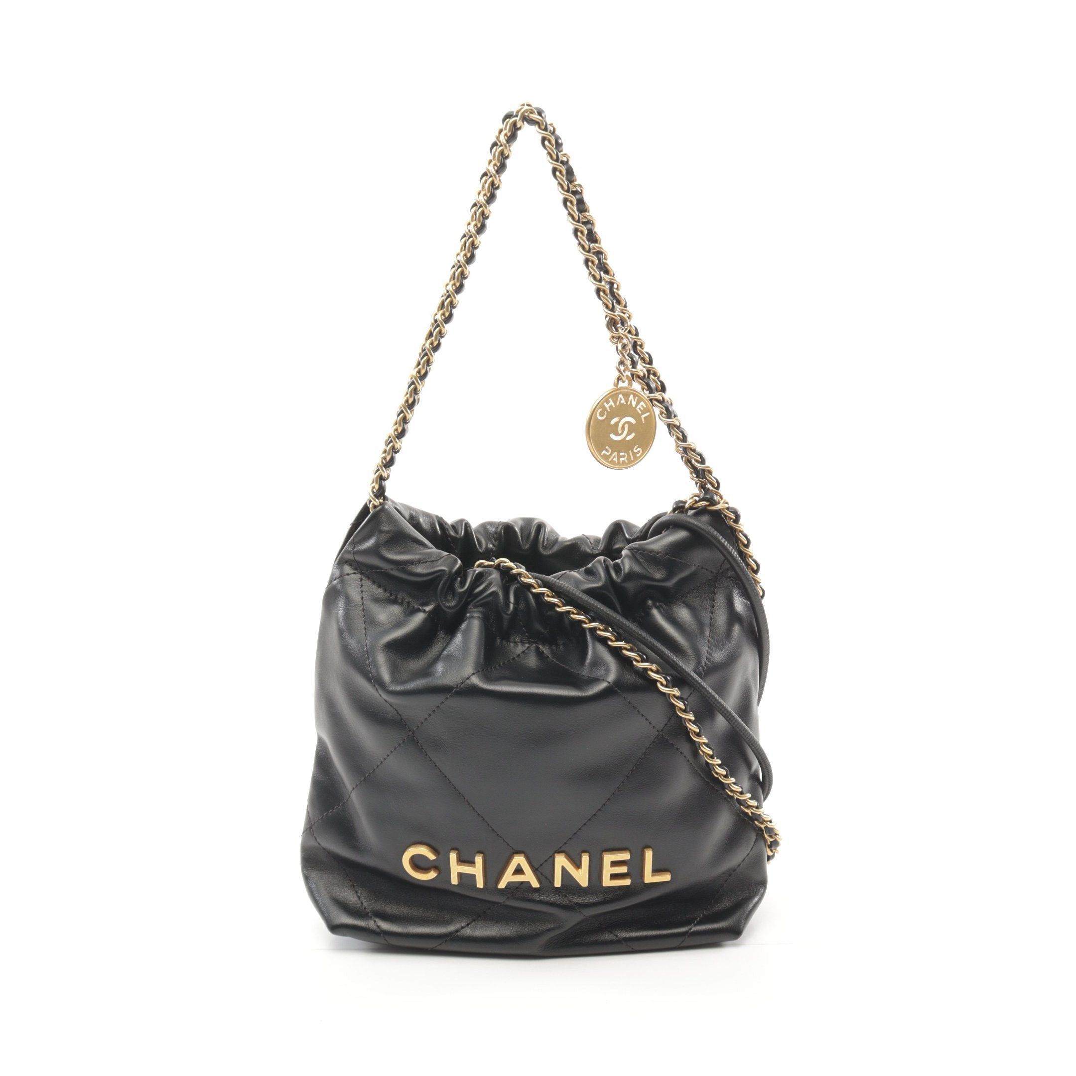 Chanel Chanel Chanel 22 Mini Chain Shoulder Bag Leather Black Gold Hardware Size ONE SIZE - 1 Thumbnail