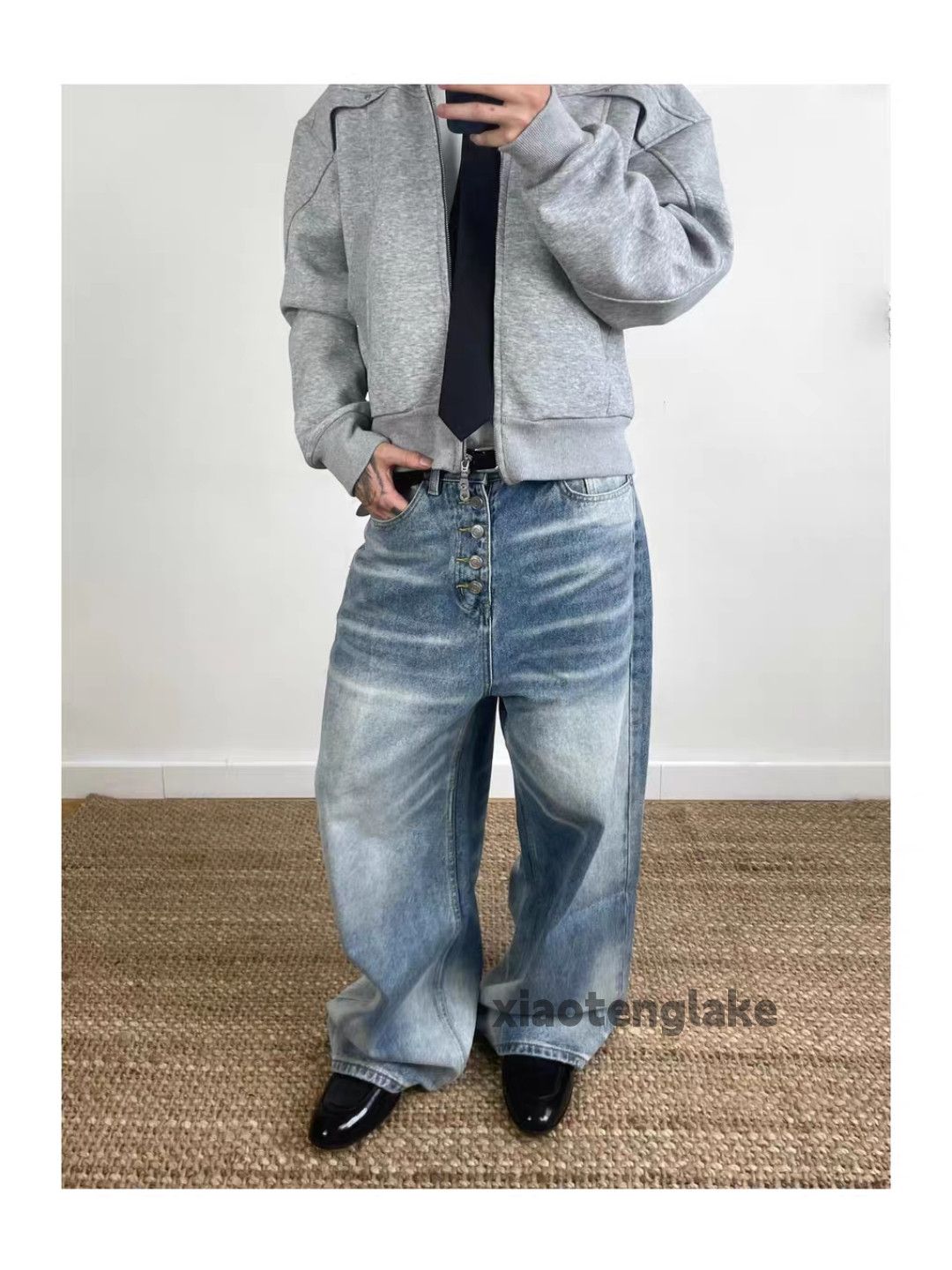 Jean Unisex washed faded loose baggy skate hiphop jeans Size US 28 / EU 44 - 3 Thumbnail