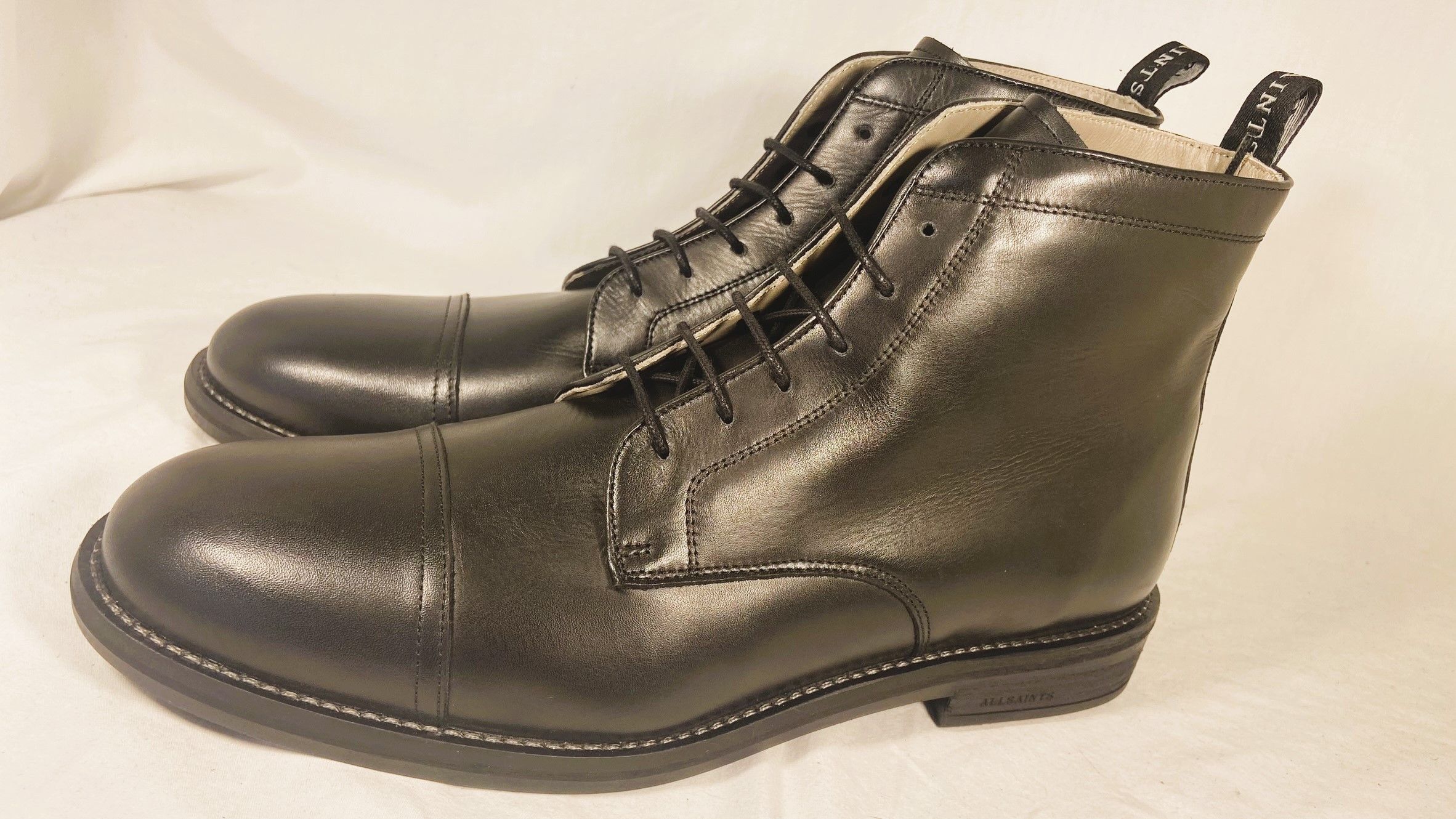 Allsaints Harland Cap Toe Black Leather Moto Combat Boots Size US 13 / EU 46 - 4 Thumbnail
