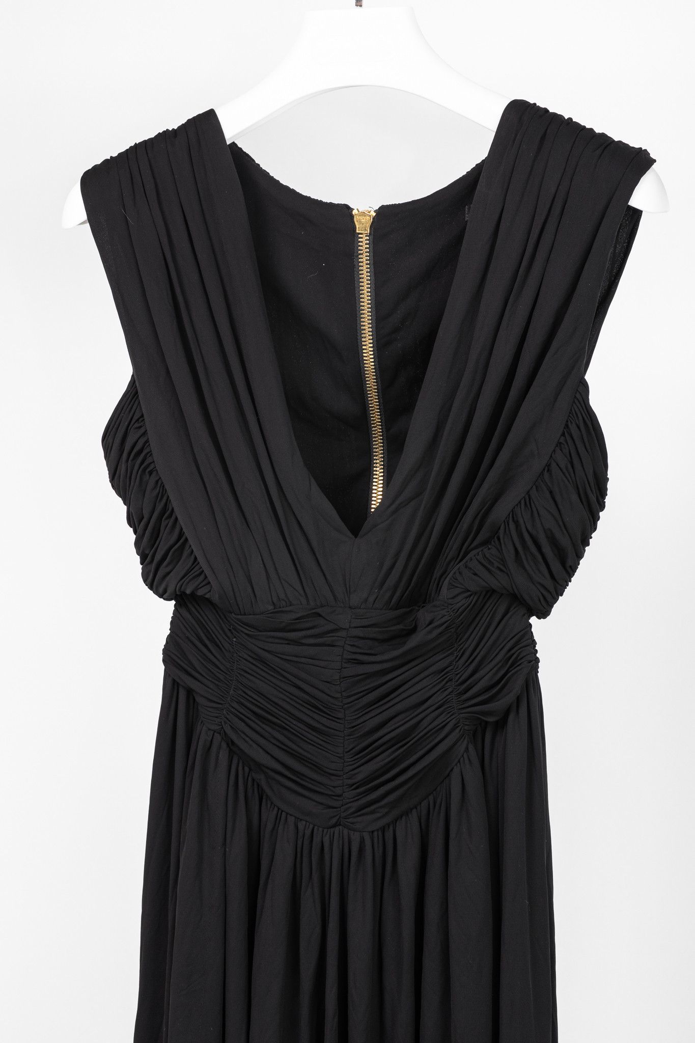 Balmain Balmain R16 Black Viscose Ruched Stretch Jersey Gown Size L / US 10 / IT 46 - 3 Thumbnail