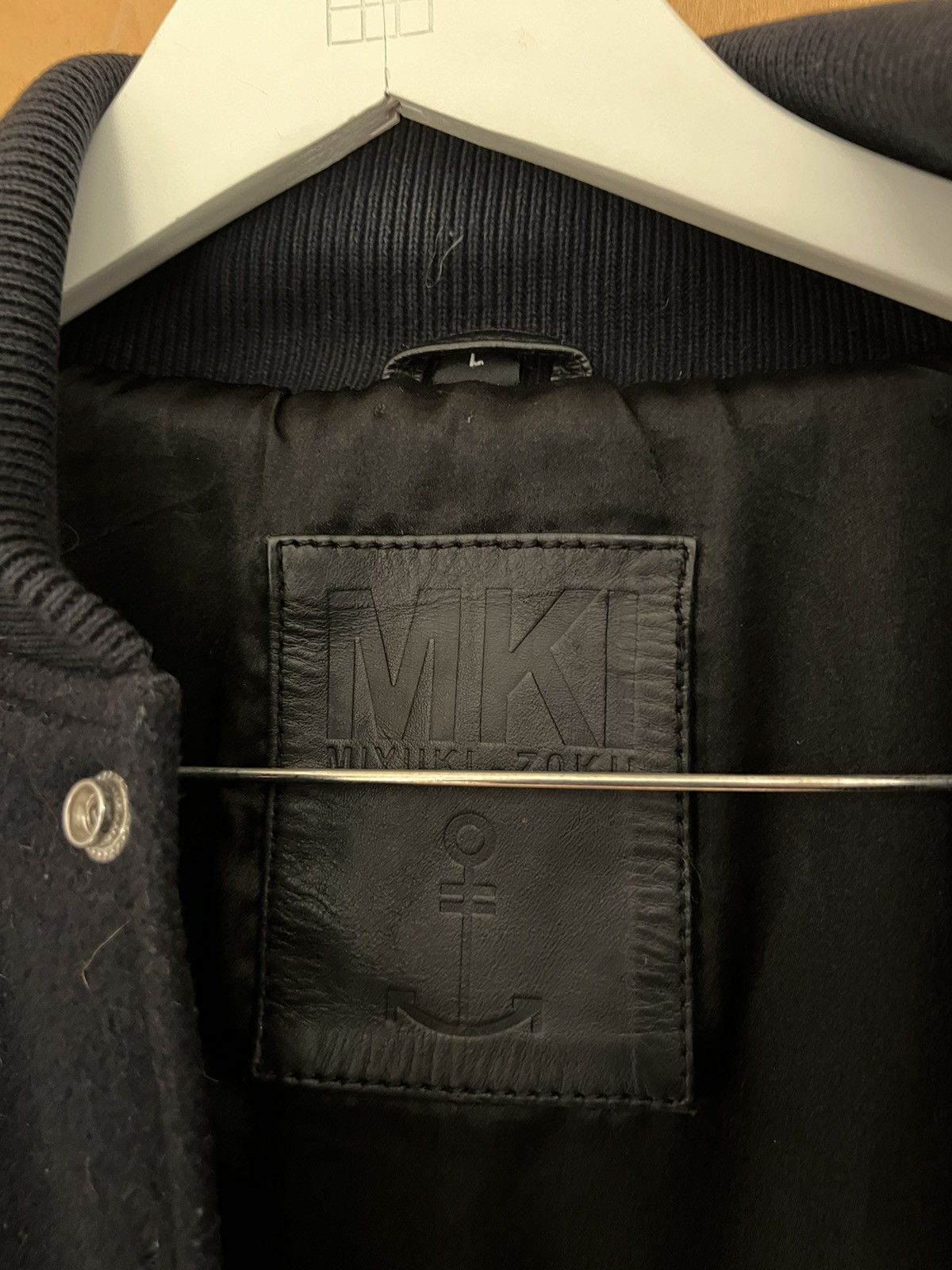 Mki Miyuki Zoku MKI Blue Black Wool Leather Bomber Jacket Size US L / EU 52-54 / 3 - 4 Thumbnail