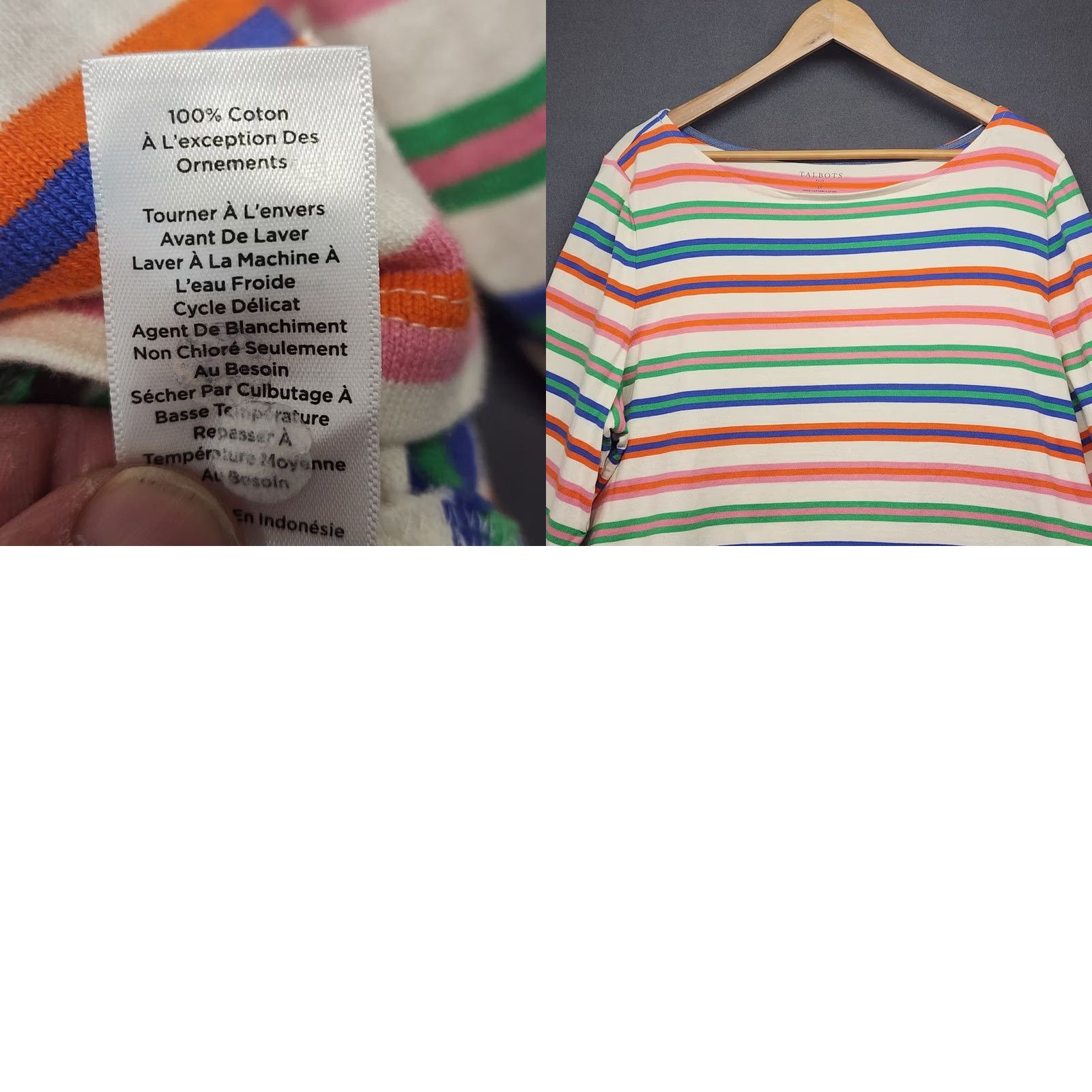 Talbots Talbots Top Womens 2X Multicolor Striped Long Sleeve Pullover Cotton Stretch T-Shirt Women Plus Size XXL / US 16-18 / IT 52-54 - 8 Thumbnail