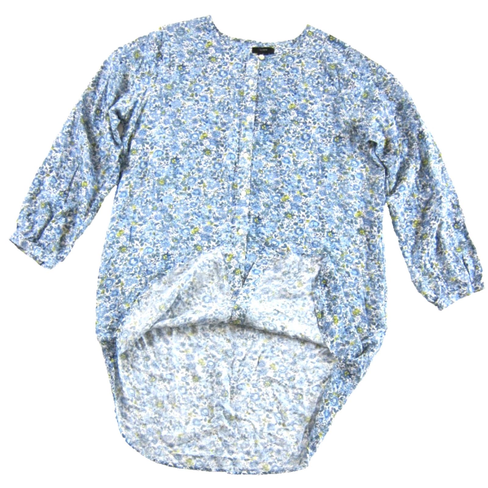 J.Crew J.CREW Blue White Yellow Floral Long Sleeve Button Down Tunic Shirt Dress Large Size L / US 10 / IT 46 - 5 Thumbnail