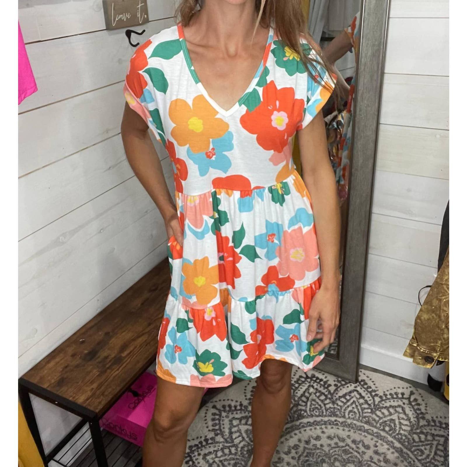 BiBi Floral Woven Contrast Edge Tiered Ruffle Mini Dress main image 0