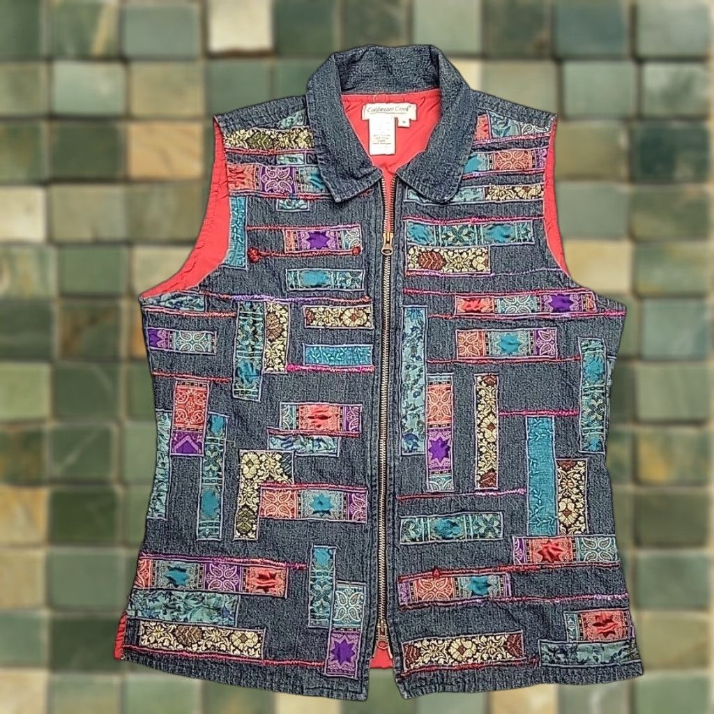 Coldwater Creek VINTAGE Coldwater Creek Vest Womens Medium Blue Denim Patchwork Embroidered Boho Retro Size M / US 6-8 / IT 42-44 - 1 Thumbnail