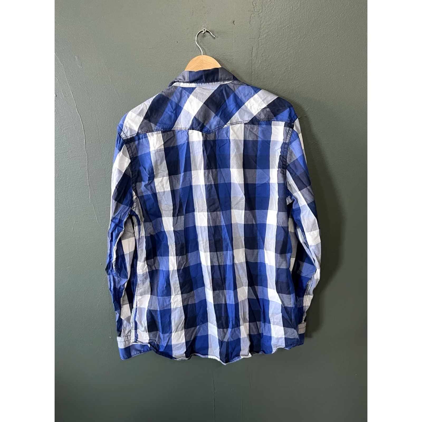 Express Express Shirt Button-Up Check XL Long Sleeve Mens Blue Size US XL / EU 56 / 4 - 2 Thumbnail