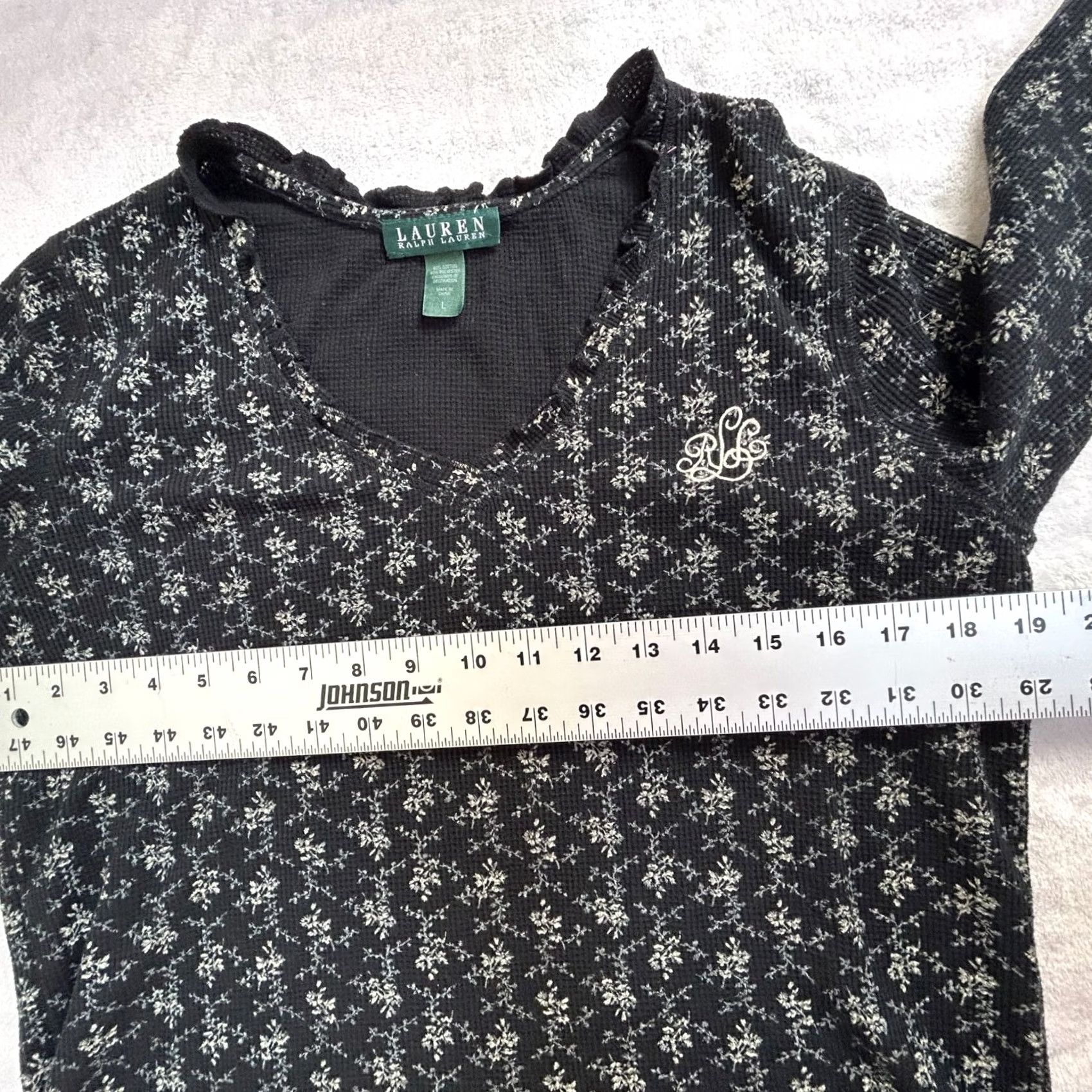 Ralph Lauren Lauren Ralph Lauren Womens Floral Waffle Knit Long Sleeve Top V-Neck Black Large Size L / US 10 / IT 46 - 6 Thumbnail