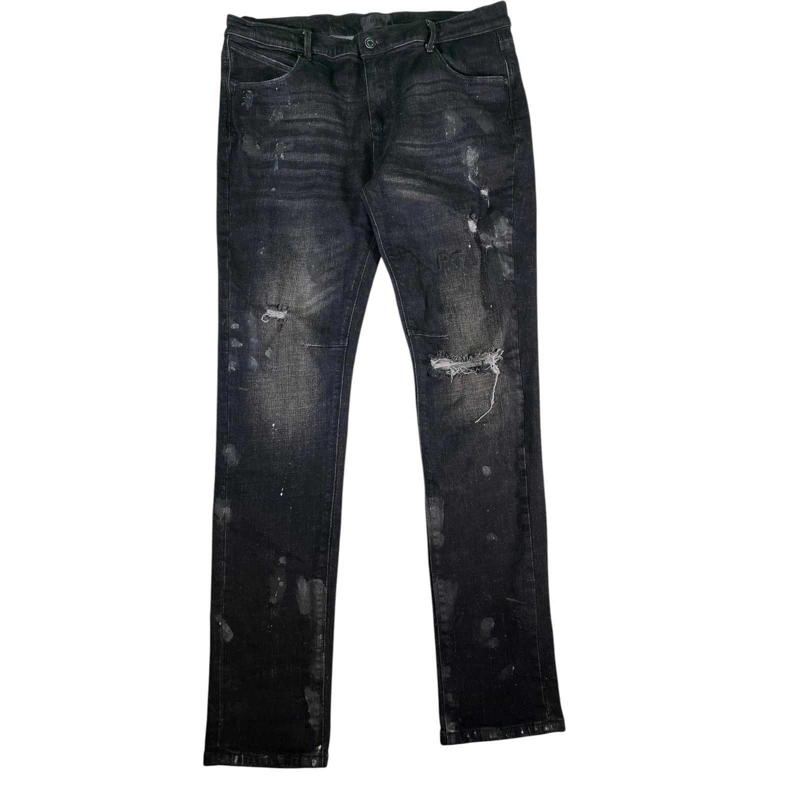 Rta RTA Splatter Ripped Black Wash Jeans Size US 33 - 1 Thumbnail