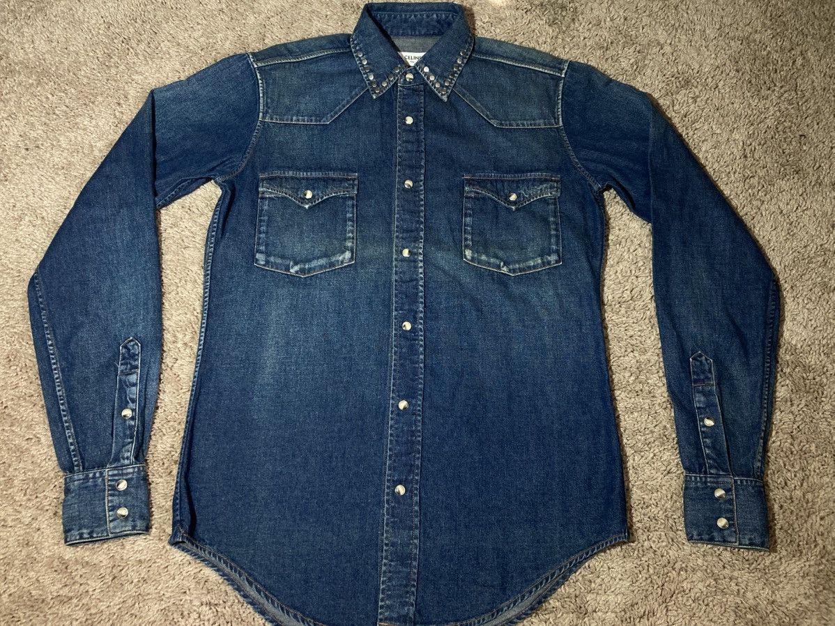 Celine AW20 Celine Studded Denim Western Shirt 2020 Indigo Hedi 70s Size US S / EU 44-46 / 1 - 2 Thumbnail