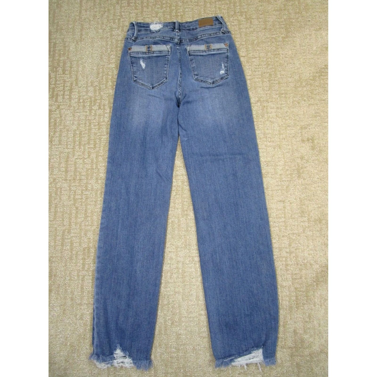 Vintage Judy Blue Jeans Women 0 Blue Low Rise Straight Loose Pants Light Wash Fray Hem Size 25" / US 0 / IT 36 - 3 Thumbnail