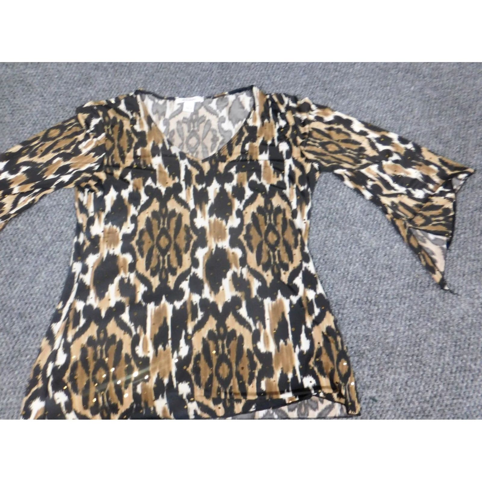 Vintage Dressbarn Blouse S Women Brown Long Sleeve Collared Pullover Stretch Designer Geometric Casual Vintage No Size S / US 4 / IT 40 - 3 Thumbnail