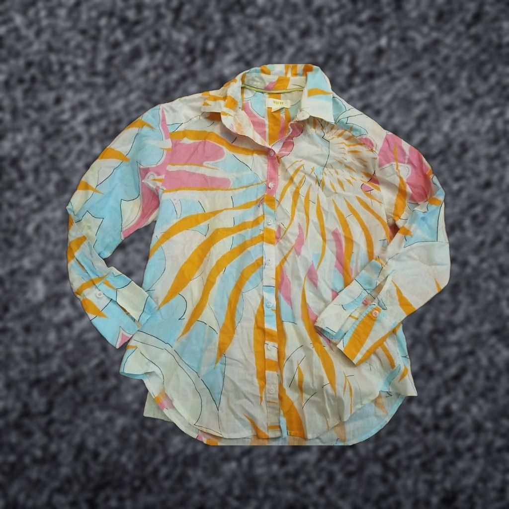 Anthropologie VINTAGE Anthropologie Maeve Katia Tropical Buttondown Blouse Womens XS Pink Geometric Long Sleeve Puff Sleeve Size XS / US 0-2 / IT 36-38 - 1 Thumbnail