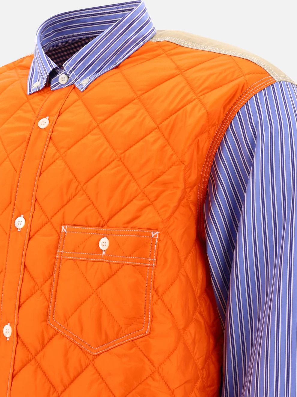 image of Junya Watanabe Man Cotton And Nylon Ripstop Shirt in Blue Stripe, Men's (Size Large)