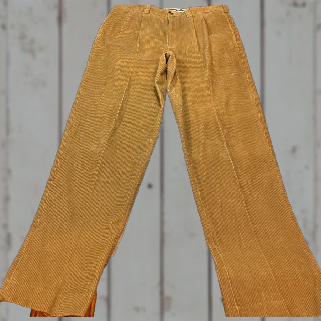 VINTAGE LL Bean Men’s Classic Fit BROWN Pleated Corduroy Pants 34x34 Cotton 502835 Wide Wale Solid Brown Mens Pants 90s Preppy Winter Fall 34 Regular