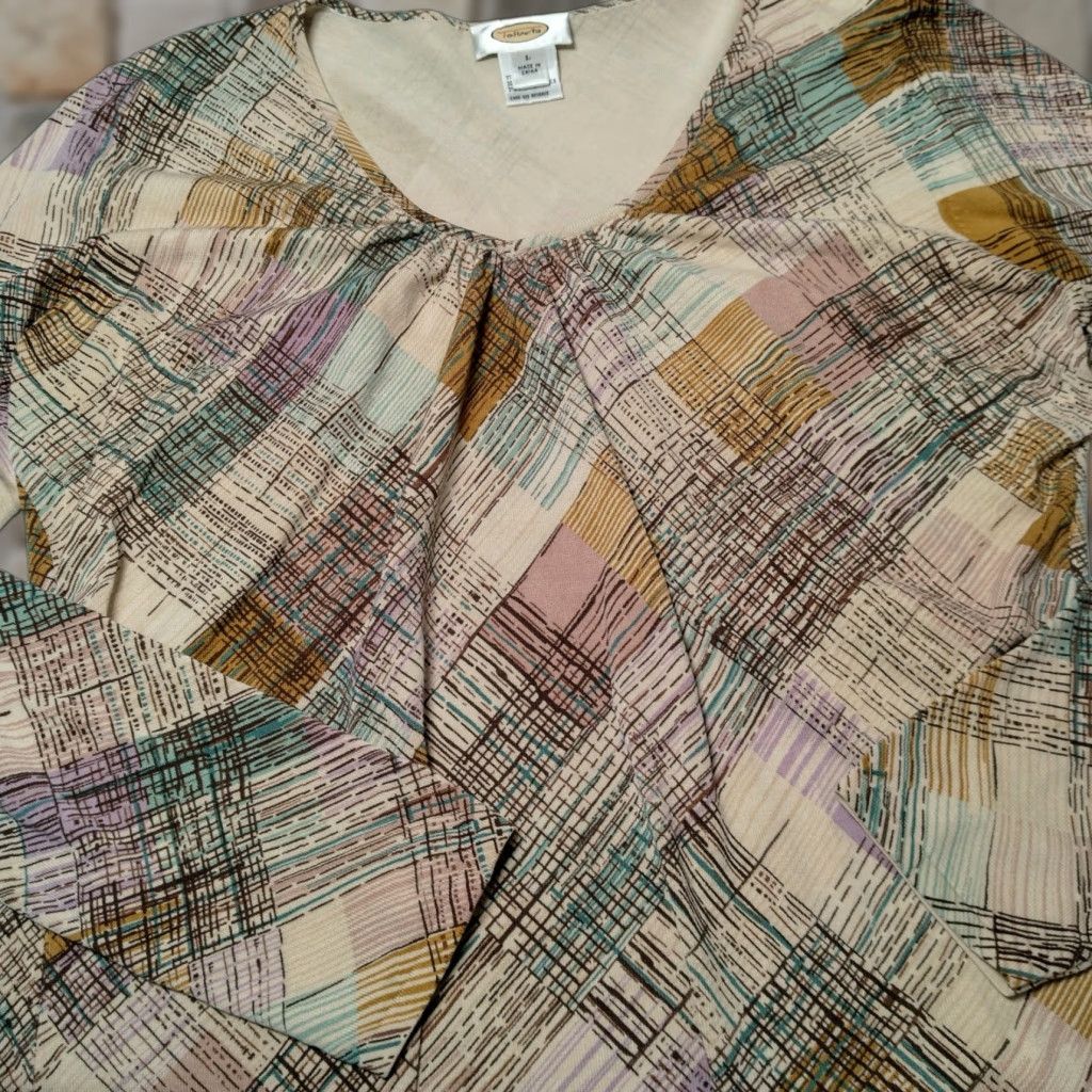 Talbots VINTAGE Talbots Knit Top Women Large Plaid Beige Long Sleeve Casual Fall Spring Winter Size L / US 10 / IT 46 - 1 Thumbnail
