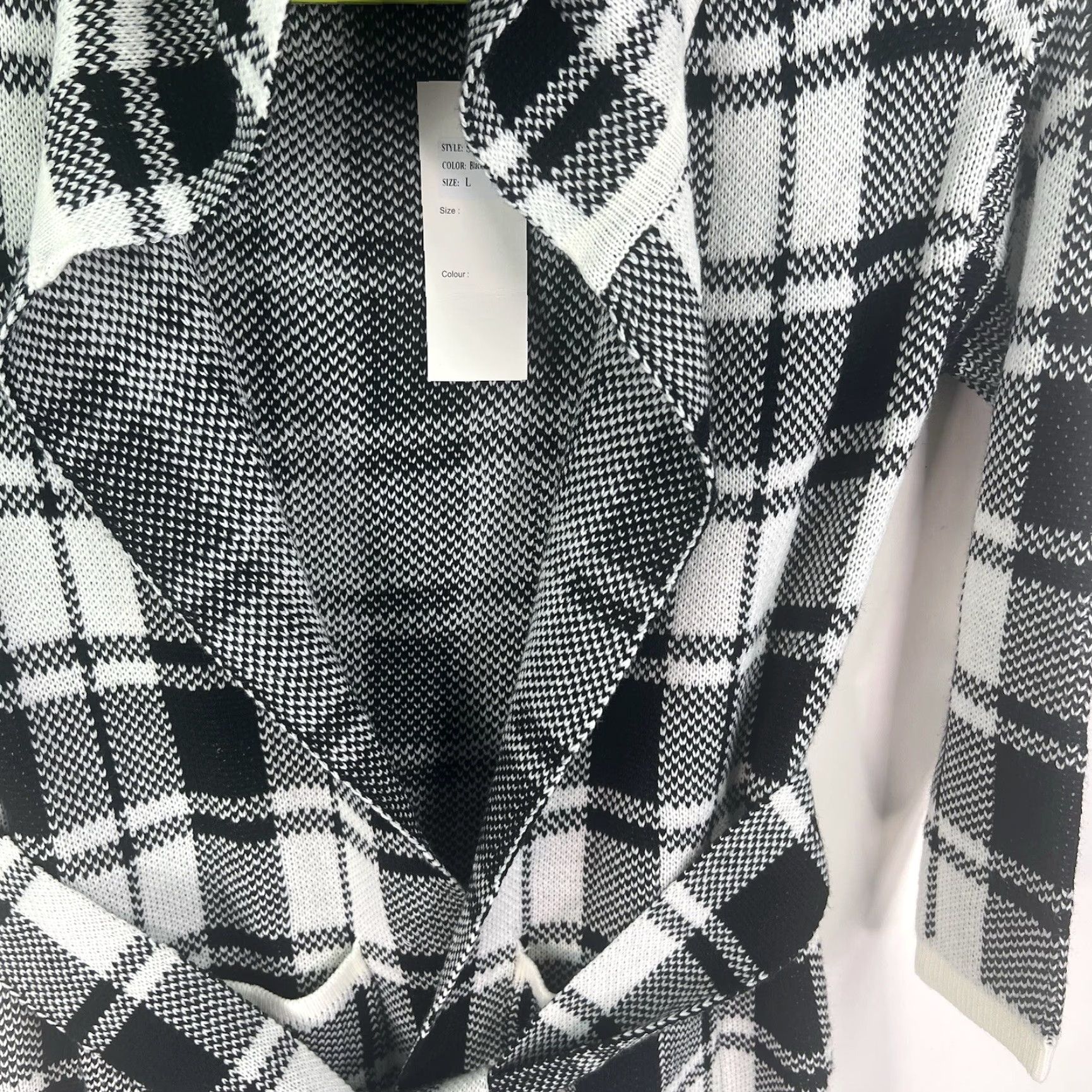 Vintage Papillon Cardigan Women L White/Black Hooded Belted Checked Knit V-Neck Sweater Jacket Size L / US 10 / IT 46 - 3 Thumbnail